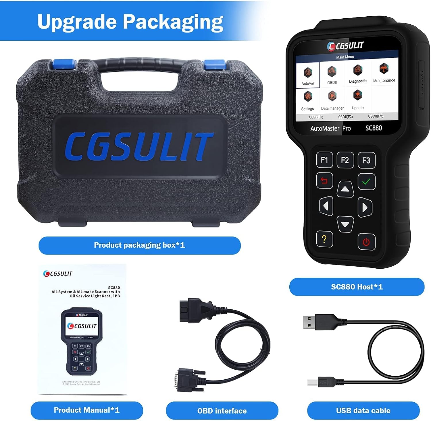 Code Reader Scan Tool for All Cars, CGSULIT SC880 Professional Full System Automotive Scanner Auto Check Fault Code Reader, Vehicle OBD2 Diagnostic Tool with EPB ABS SAS SRS Transmission Reset