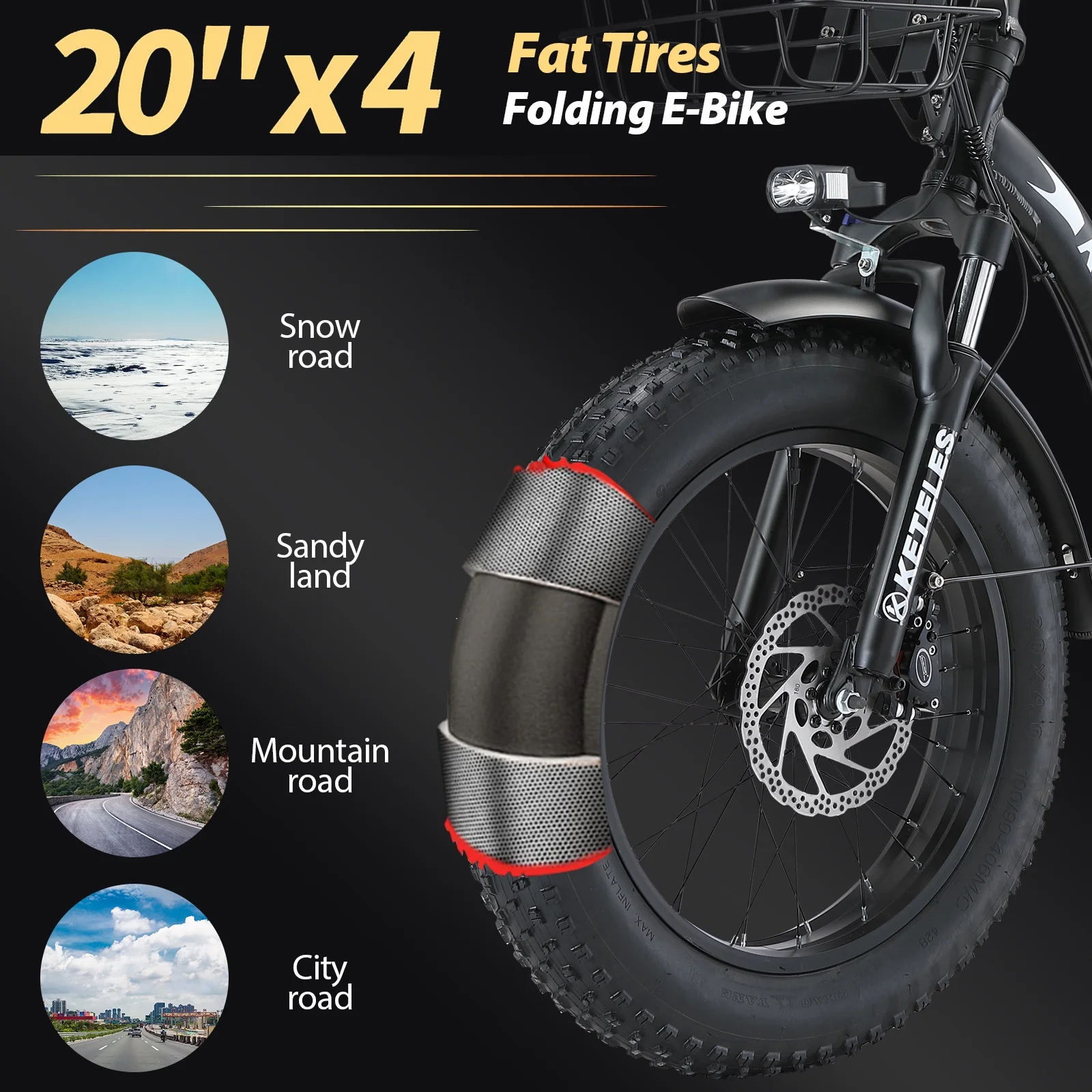KETELES 20 Fat Tire Electric Bike for Adults, 1000W Electric Bicycle, Electric Mountain Bicycle Commuter Snow Bike Ebike E-bike with 48V 17.5AH Removable Battery