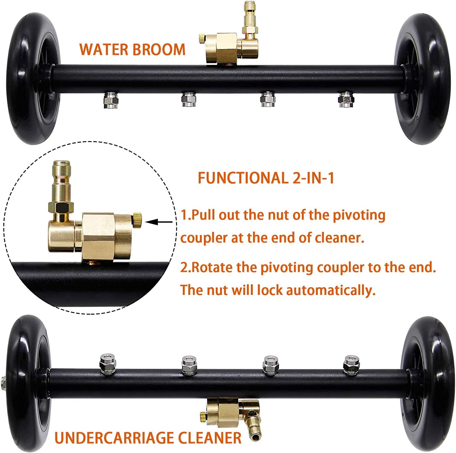 GDHXW Multipurpose Undercarriage Cleaner Surface Cleaner for Pressure Washer 4000 PSI 16 Inch Underbody Car Wash Water Broom with 3 Pieces Extension Wand 5 High Pressure Nozzle Pack of 2