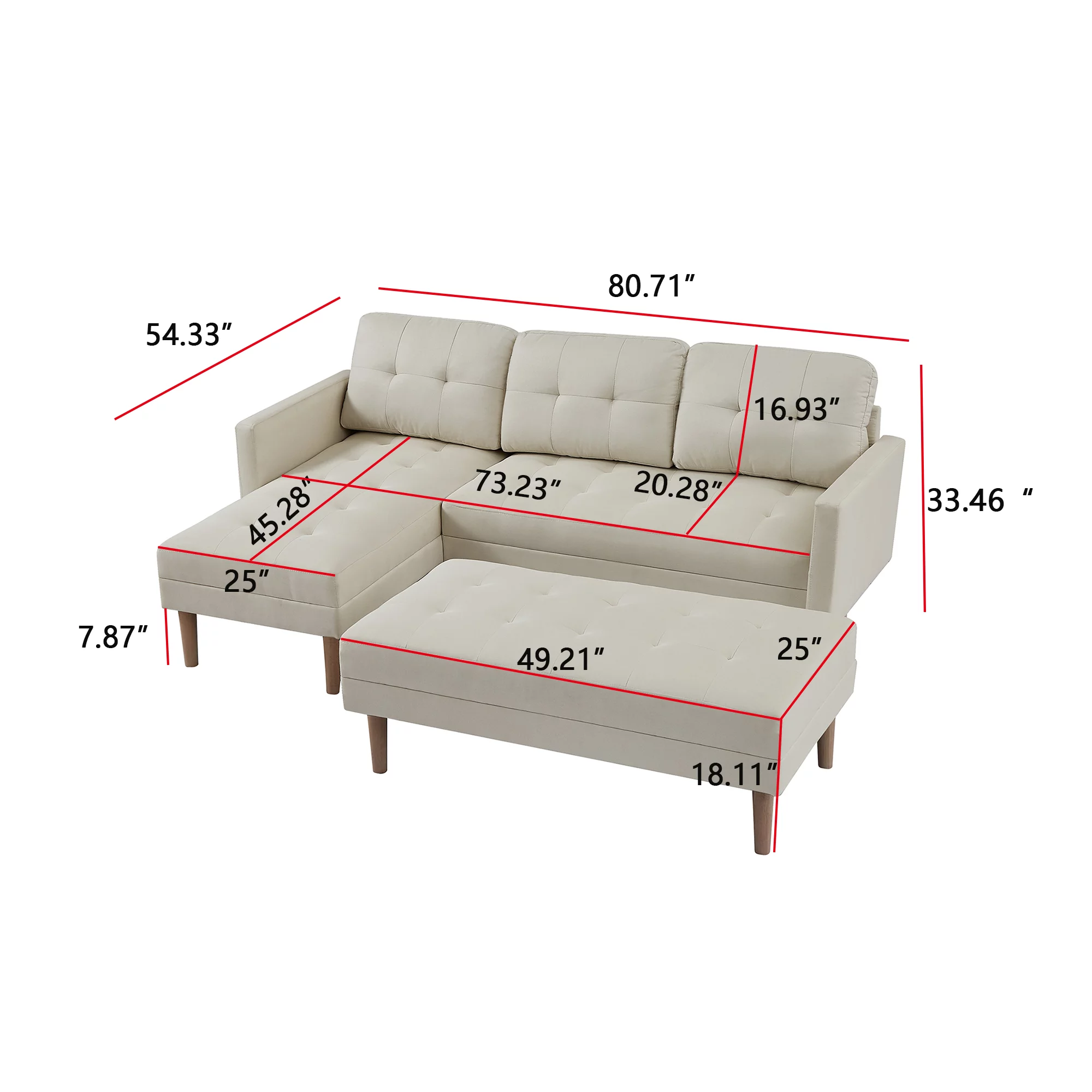 Sleeper Sofa Bed Reversible Sectional Couch with Bench, Modern L Shaped Couch for Living Room,Fabric Beige