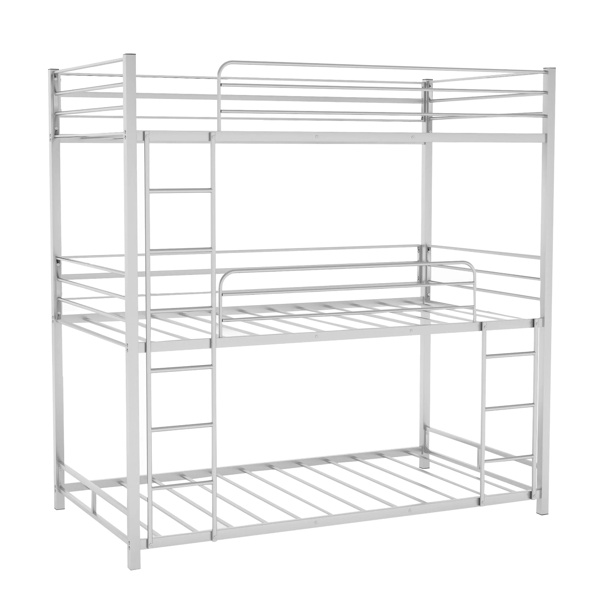 CHURANTY Metal Triple Bunk Bed Twin Over Twin Bunk Bed with Ladder and Safety Guardrail 3 Bunk Bed for Living Room Bedroom, Sliver