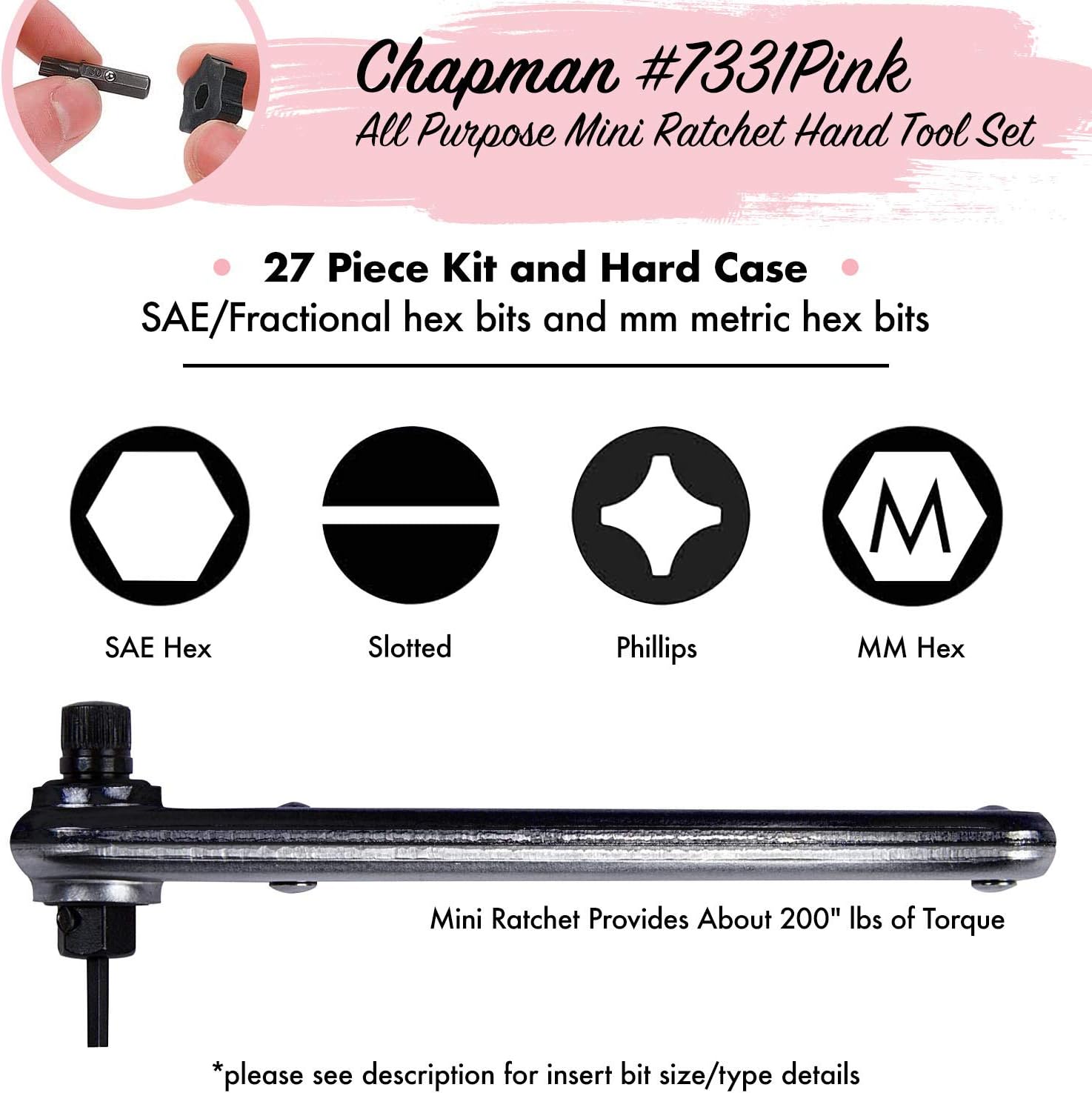 Chapman MFG 7331 All-Purpose Standard Screwdriver Set - Includes Phillips, SAE Allen Hex & Slotted/Flathead Bits, Complete Set Offers 24 USA Made Insert Bits + Mini Ratchet Hand Tool (Desert Tan Case)