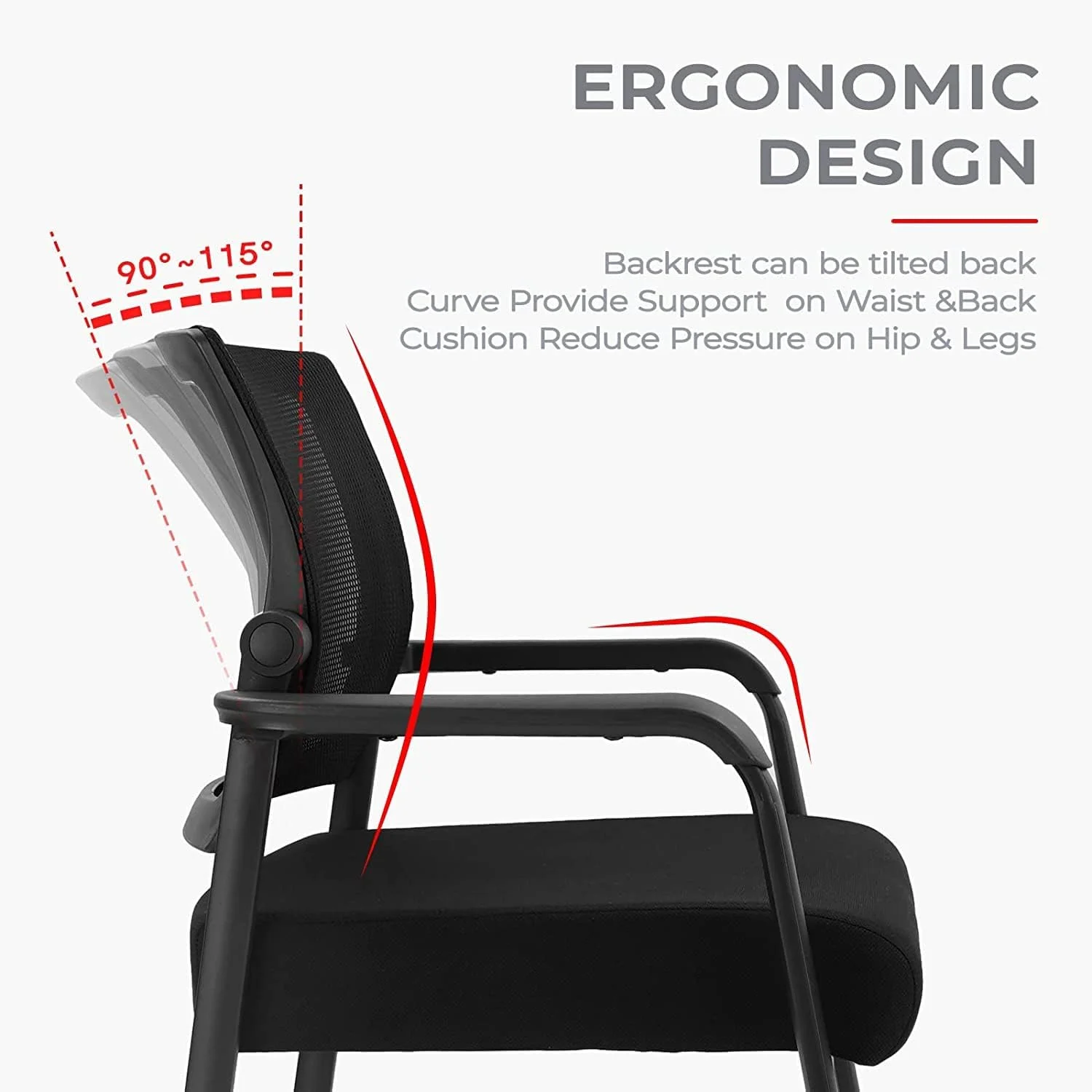 Waiting Room Chairs With Wheels, Adjustable Mesh Backrest, Desk Chair With Ergonomic Lumbar Support And Thickened Seats Cushion, 2 Pack Black