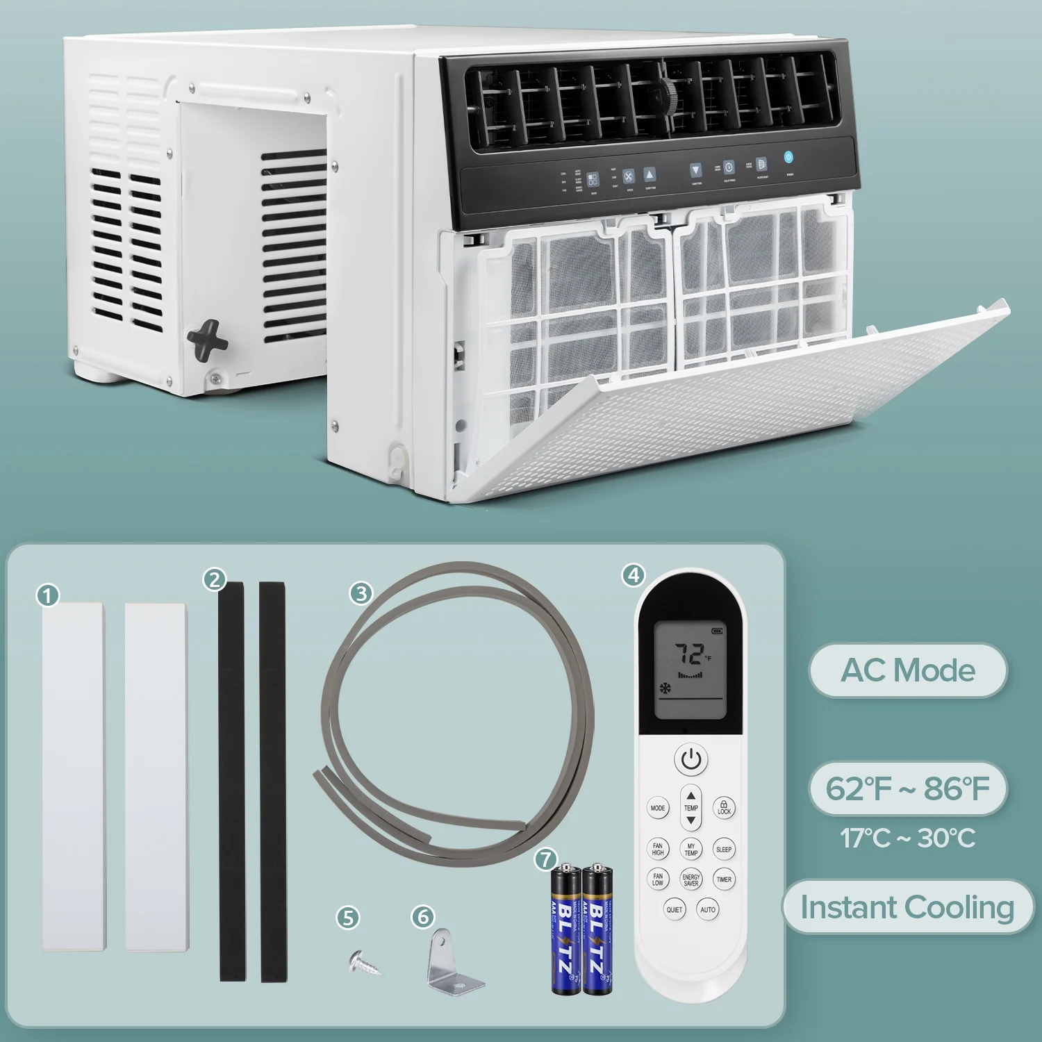 KISSAIR Window Air Conditioners 8,100 BTU (12,000 BTU ASHARE), U-Shaped Air Conditioner Window Unit Cools up to 550 Sq. Ft, 3-In-1 Window AC Units, Full Window View-White