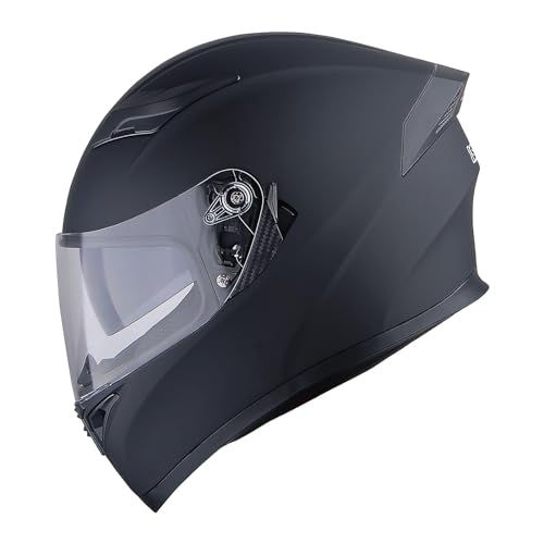 1Storm Motorcycle Full Face Dual Visor Helmet Bundle with Spoiler and Motorcycle Bluetooth Headset: HJK316 Matt Black