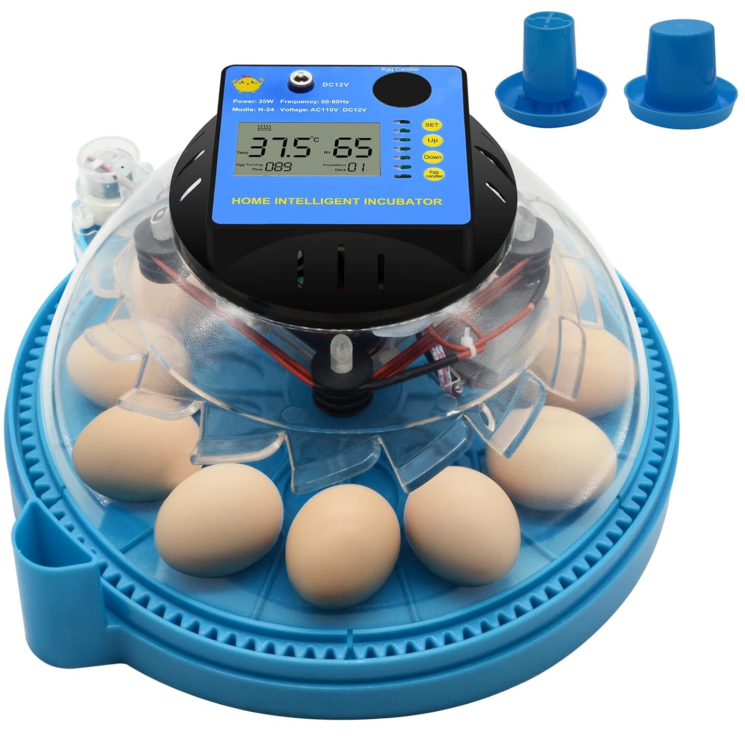 12 Egg Incubator, Automatic Incubator with Humidity Display, Egg Candler, Automatic Egg Turner, Water Feeder, Feeder for Hatching Chickens Pack of 2