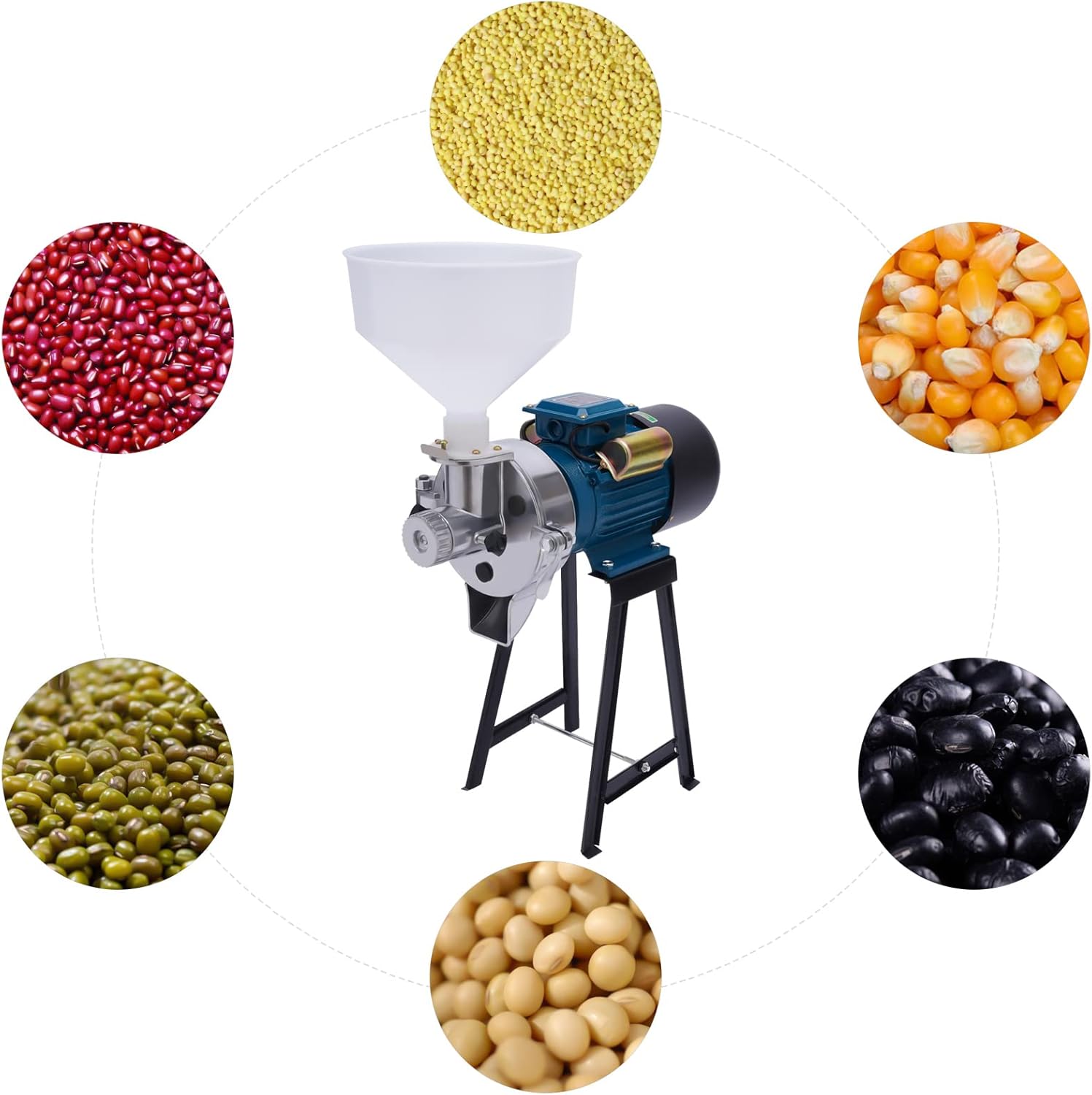 110V 2200W Electric Grain Mill Grinder Machine Wet and Dry Mill Machine W/Funnel Feed Soymilk Wheat Cereals Grinder Flour Mill Grinder for Home and Commercial Use Grinding Machine