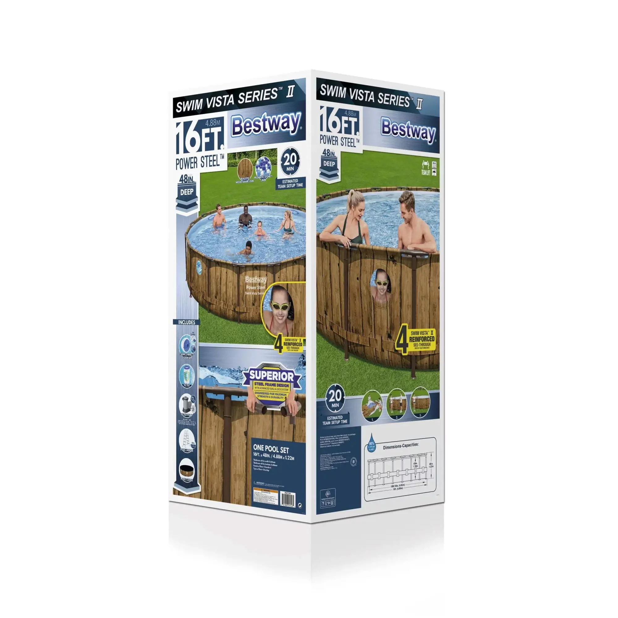 Bestway Power Steel Swim Vista 16ft x4ft Metal Frame Swimming Pool Set & Pump