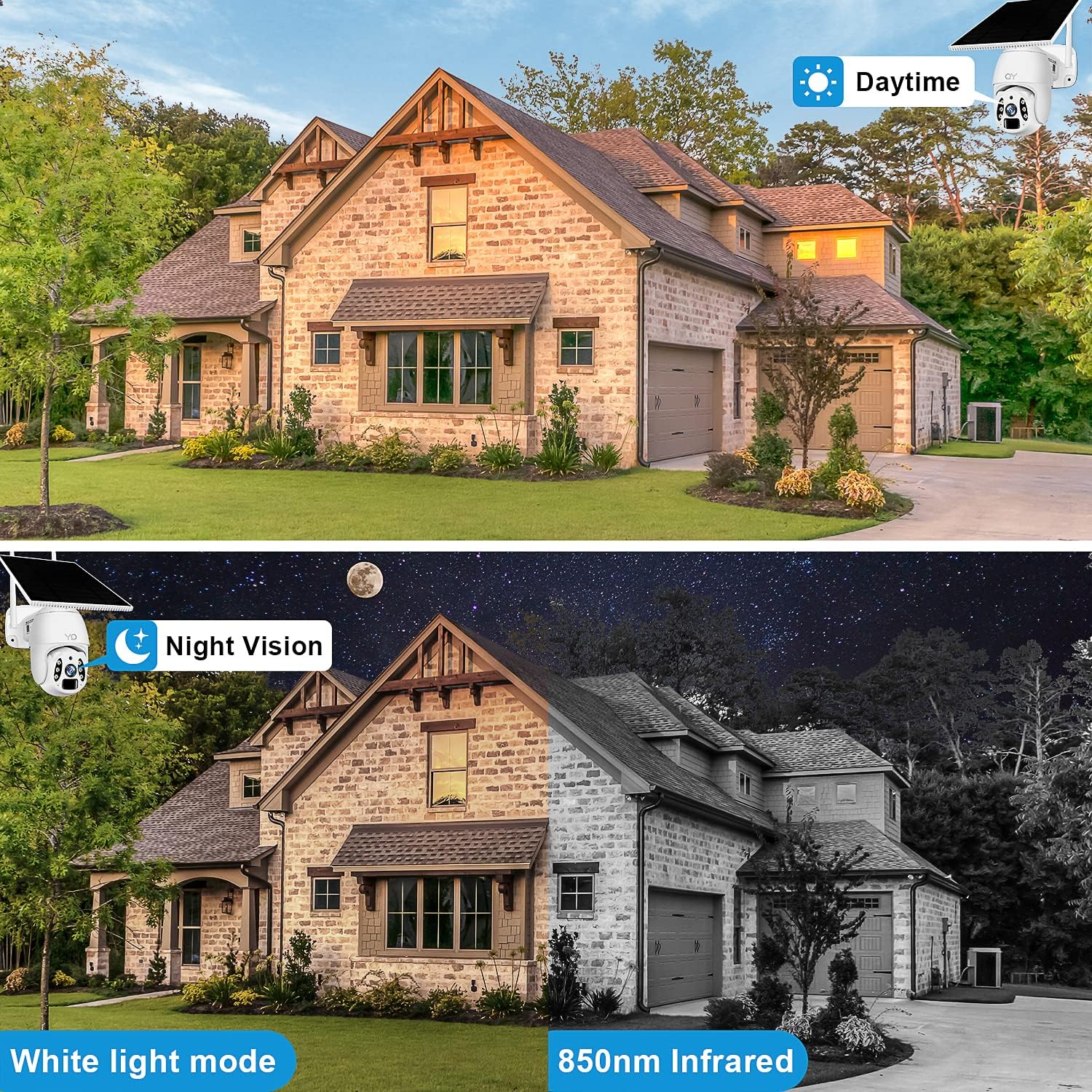 Solar Powered Security Camera, Rechargeable Battery Powered,3 MP Wireless Pan & Tilt 360° View with Motion Detection,2-Way Audio,HD Color Night Vision with Spotlight,IP67 Waterproof,Cloud/SD Storage