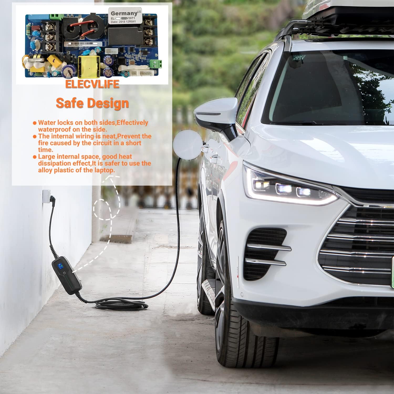 Elecvlife 220-240V Electric Vehicle Level 2 EV Charger 32A NEMA 14-50 Plug SAE J1772 Charger Electric Car 7.68 kW ,25ft with ev Charger