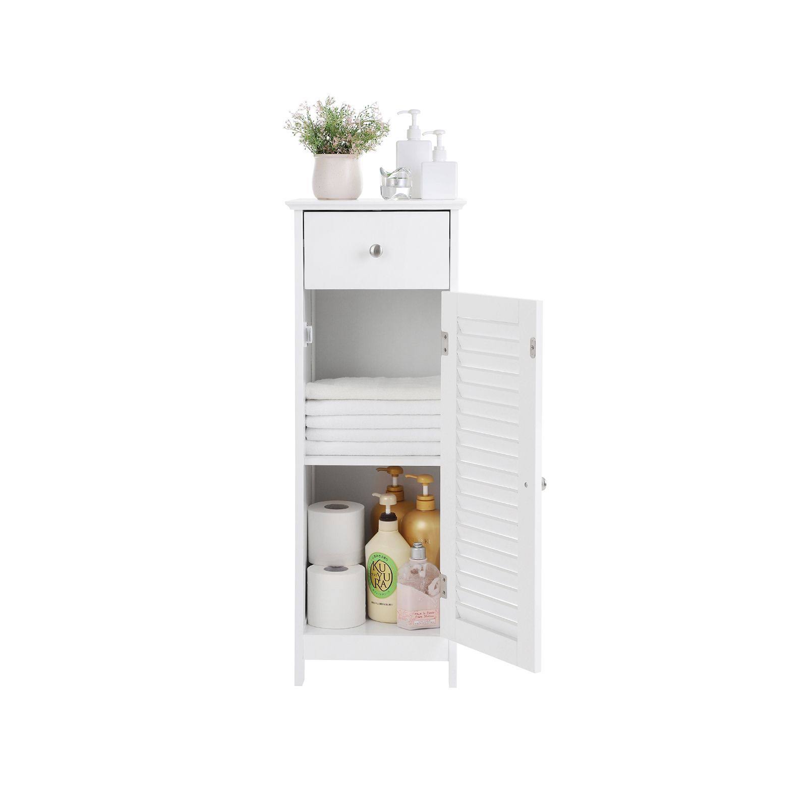 VASAGLE Bathroom Floor Cabinet Storage Organizer Set with Drawer and Single Shutter Door Wooden White