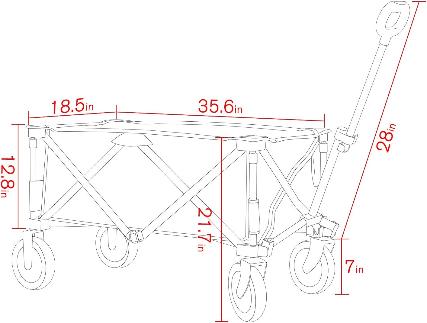 PORTAL Collapsible Folding Utility Wagon Quad Outdoor Rolling Camping Cart, Grey