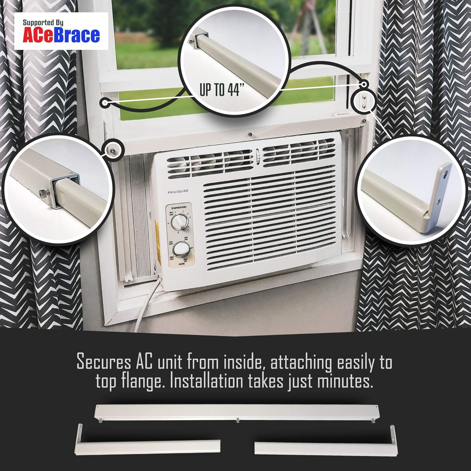 ACeBrace Air Conditioner Support for standard window Air Conditioners - Universal AC Window Bracket- Air Conditioner Support - Window Guard and Air Conditioner Support. Pack of 2