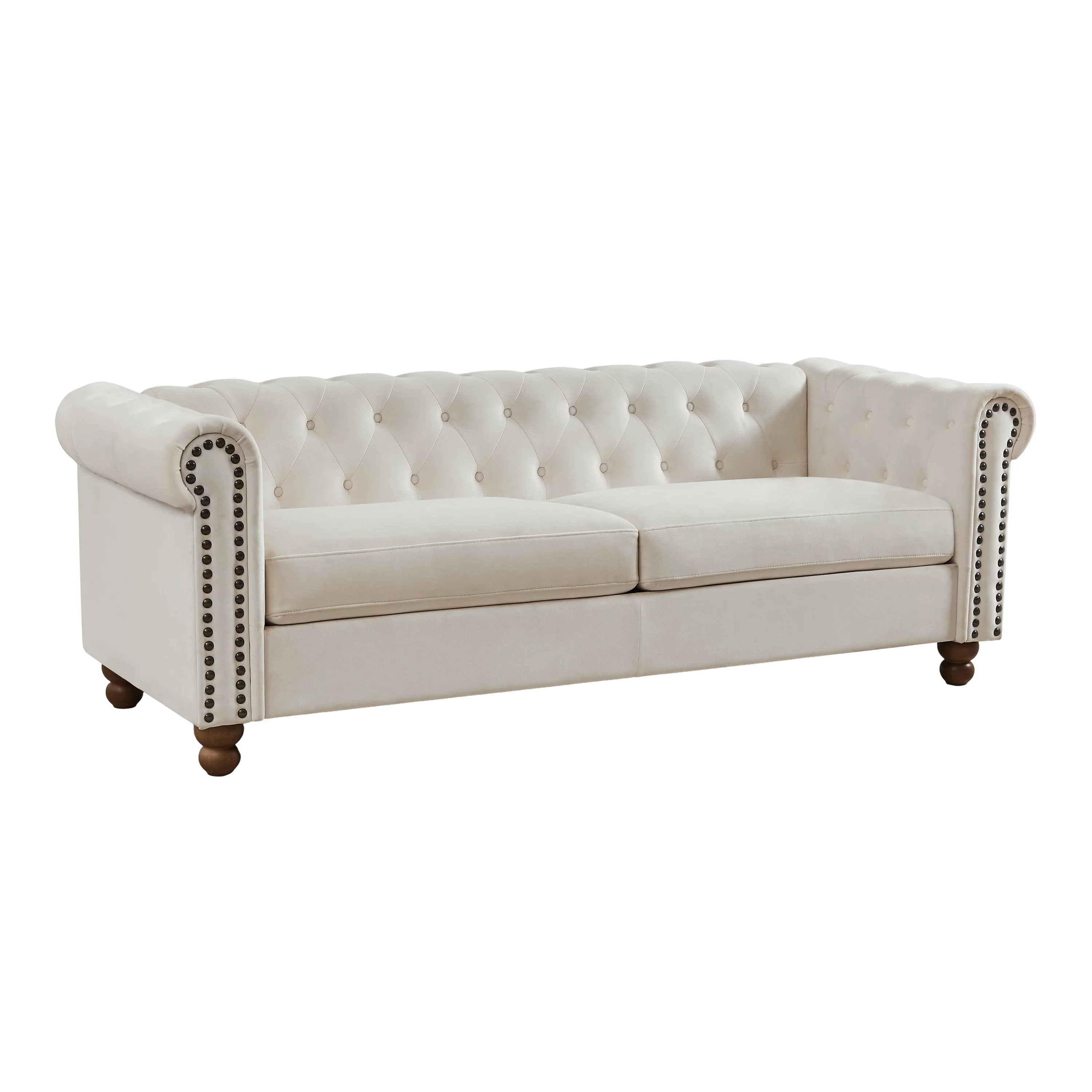 Chesterfield 3 Seater Velvet Button Tufted Sofa, Upholstered Couch with Nailhead Arms Solid Wood Legs for Living Room Office Bedroom Apartment