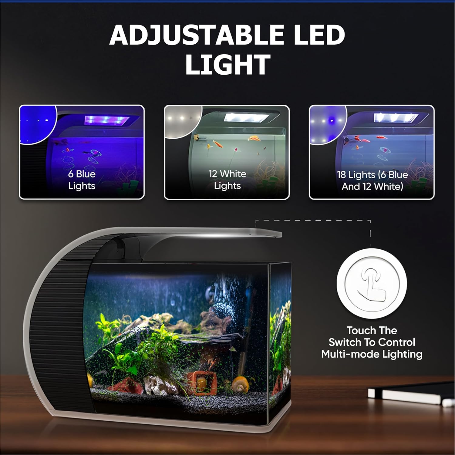 5 Gallon Fish Tanks - Arc-Shaped Glass Fish Tank w/LED Lights - Fish Tank Kit w/Adapter, Water Pump, Bag of Filter Media & More - Beautiful Aquarium Set for Office & Home - Easy Assembly Starter Kit