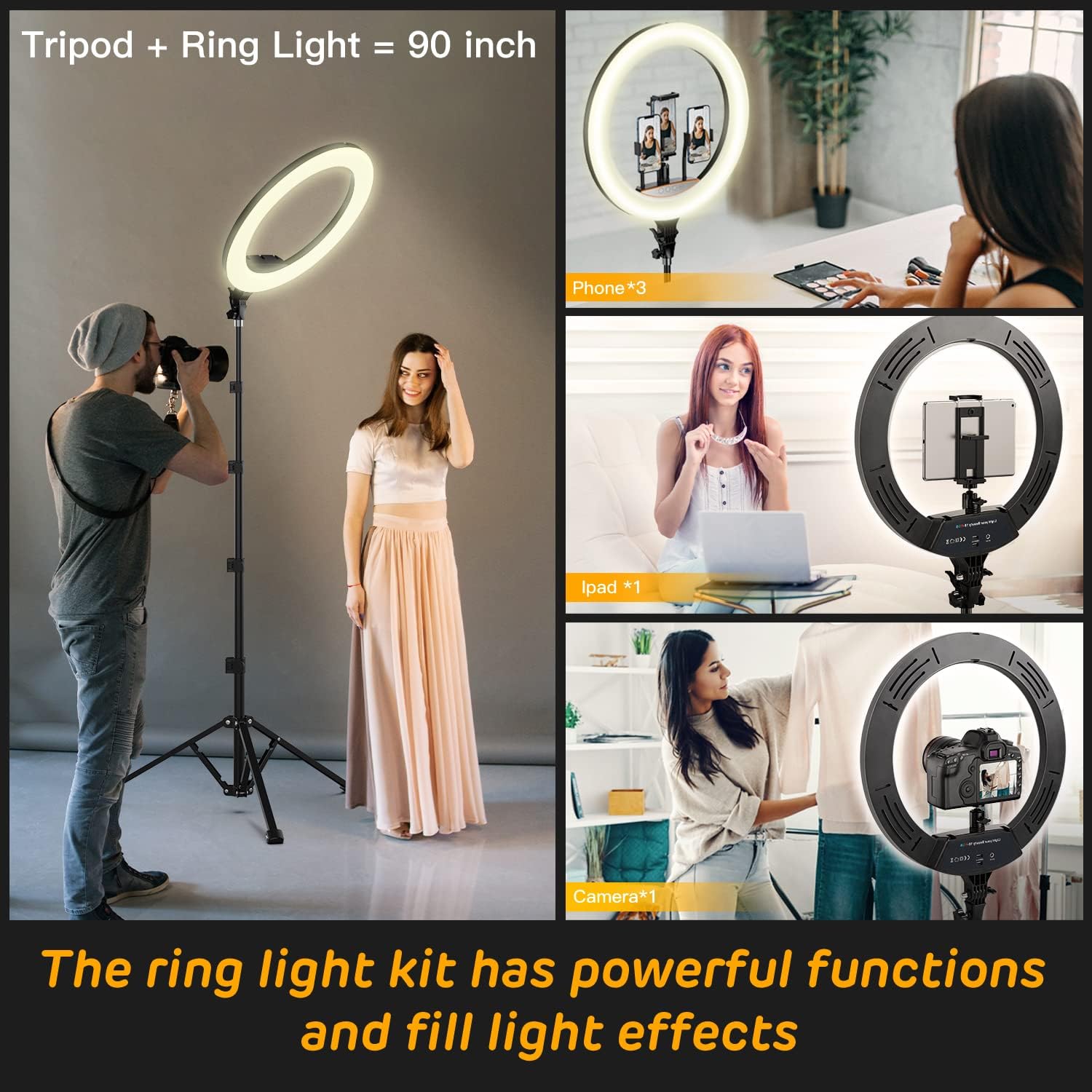 RGB Ring Light 18 inch with Tripod Stand (2700-7000K) for Phone Camera iPad Selfie Live Stream YouTube TikTok Video Shooting Best Lighting Atmosphere Ringlight