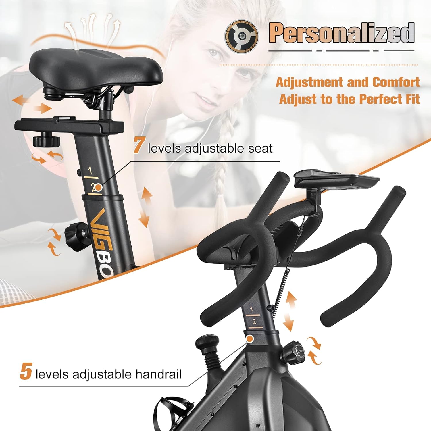 Indoor Cycling Bike Stationary, VIGBODY Exercise Bike Ipad Holder with LCD Monitor Comfortable Seat for Home Cardio Workout Indoor Fitness Training Bike