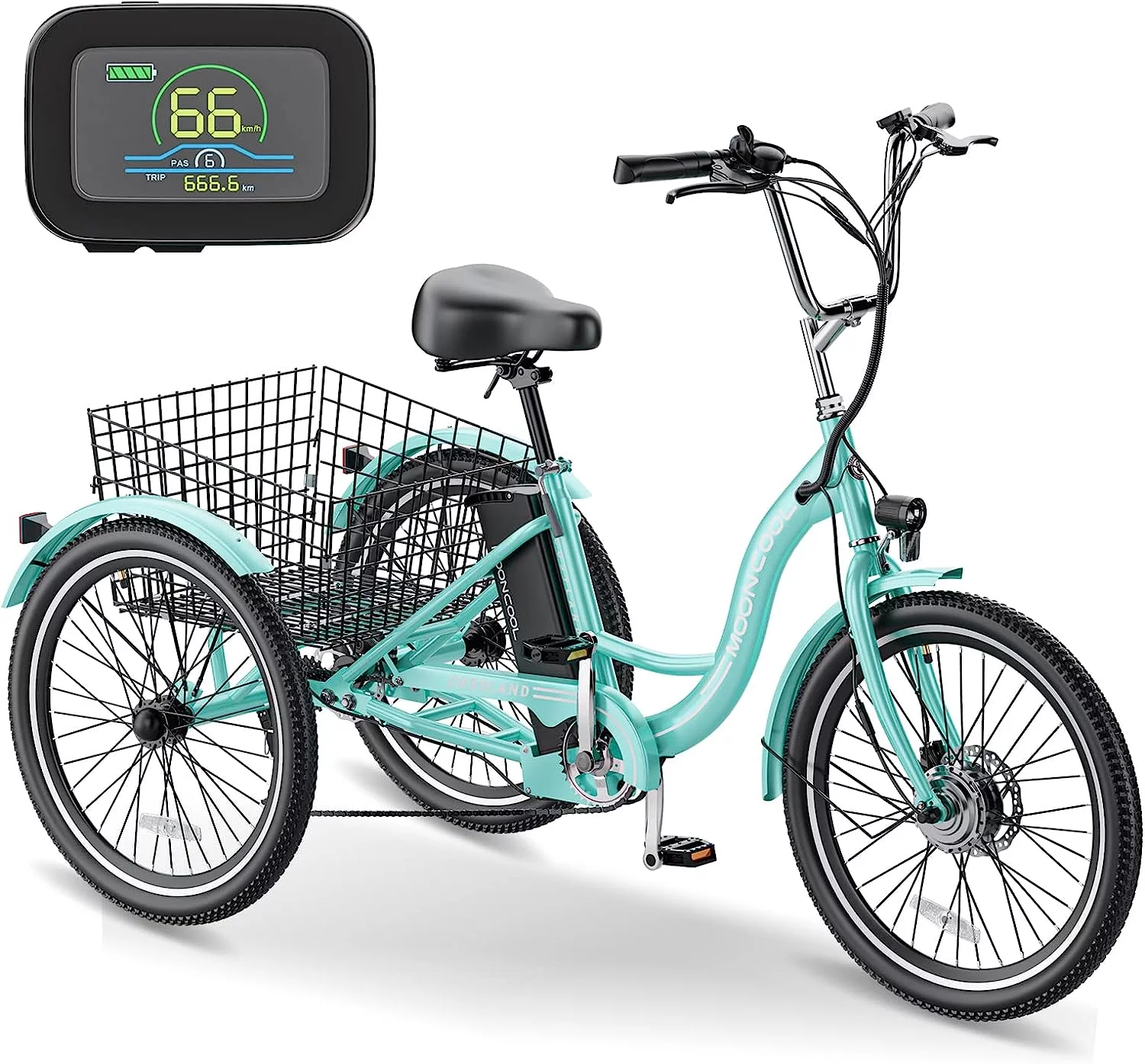 MOONCOOL 26" 7 Speed Electric Tricycle, 350W 36V 14.5Ah 350W 15MPH Lithium Battery UL Certified, 3 Wheel Electric Bicycle for Adults