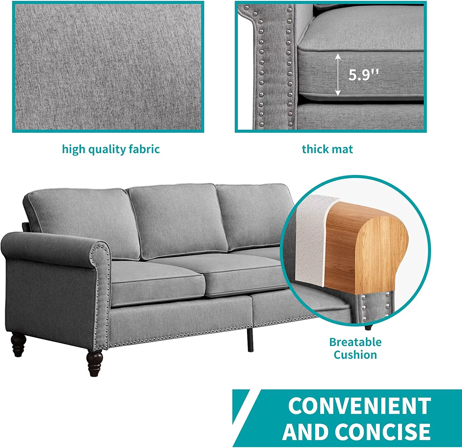BALUS Living Room Furniture Set, 2 Piece Soft Sofa Couches Set with 5.9" Thicken Cushion, Couch and Loveseat Sets Including 3 Seat Sofa, Loveseat for Living Room Apartment, Light Grey - Curated Treasures Market