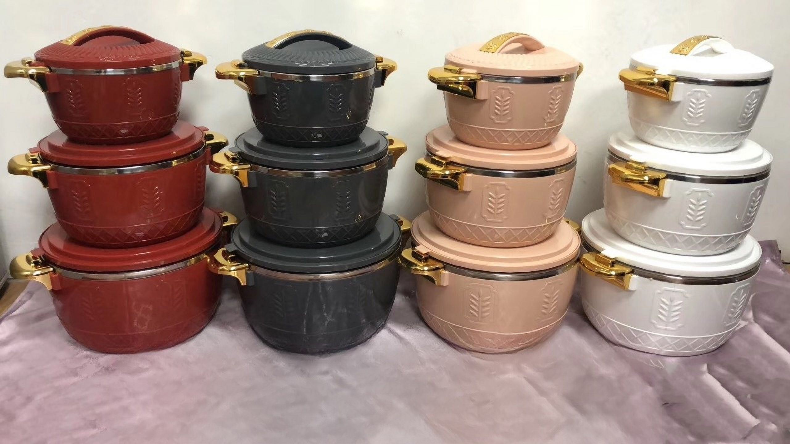 3-Piece Set 2.5/4.5/6.5 Liter Food Warmer Lunch Box Hot Pot - Insulated for Ramadan, Events, and Parties White Dish Containers Set for Meals