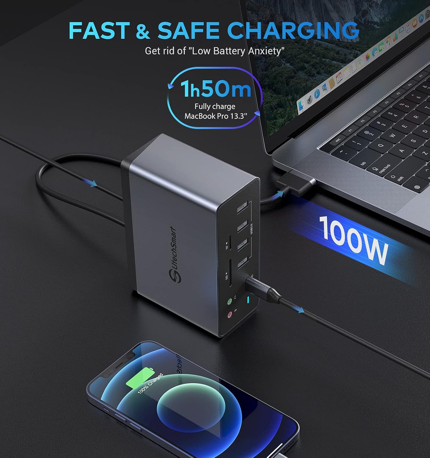 Docking Station,UtechSmart 19 in 1 Quadruple Display Laptop USB C Docking Station,USB C Hub Dock 3 HDMI Adapter for MacBook&Windows (3 HDMI,VGA,PD 3.0,Ethernet,SD/TF Card Reader,Audio,6 USB Ports)