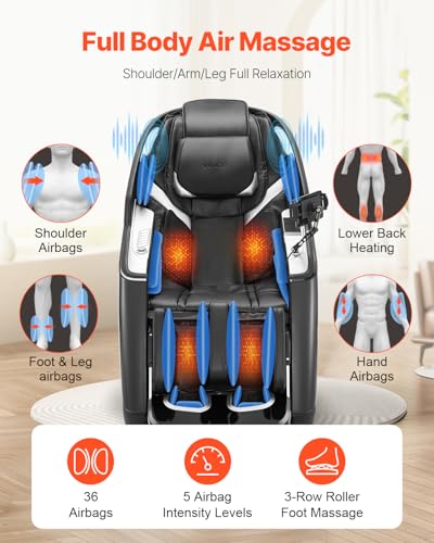 VEVOR Massage Chair, 4D Full Body Zero Gravity Recliner with SL Track, Yoga Stretch, AI Voice Control, Heat, Foot Roller, Retractable Pedal, 36 Airbags, LCD, Armrest Controls, Rolling Base