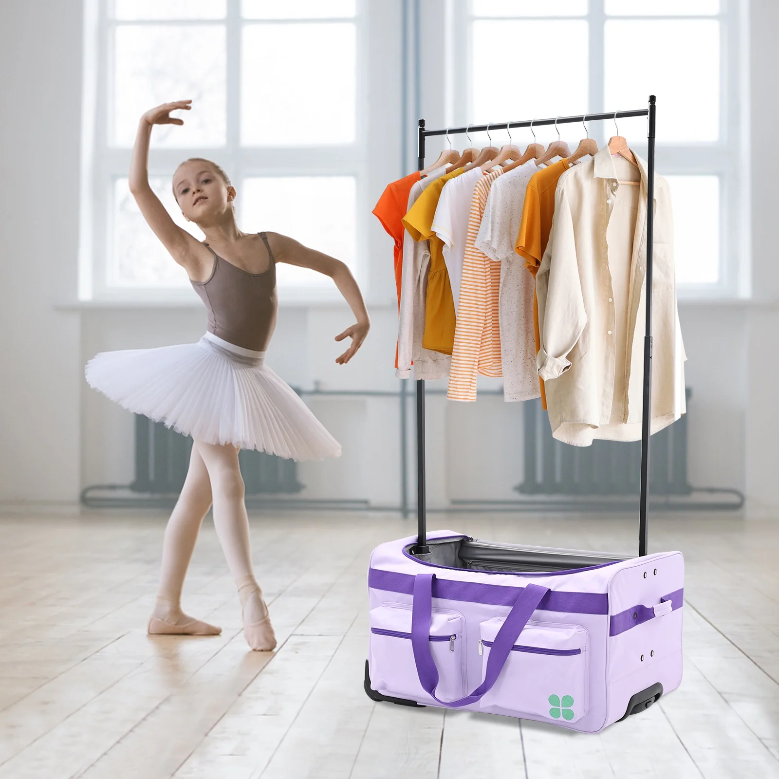 SLSY Dance Bag with Garment Rack - 28" Competition Duffle Bag - Rolling Garment Bag with Wheels - Ideal Costume Suitcase for Dancers Livestreamer Athletes - Large Capacity Enhanced Stability - Curated Treasures Market
