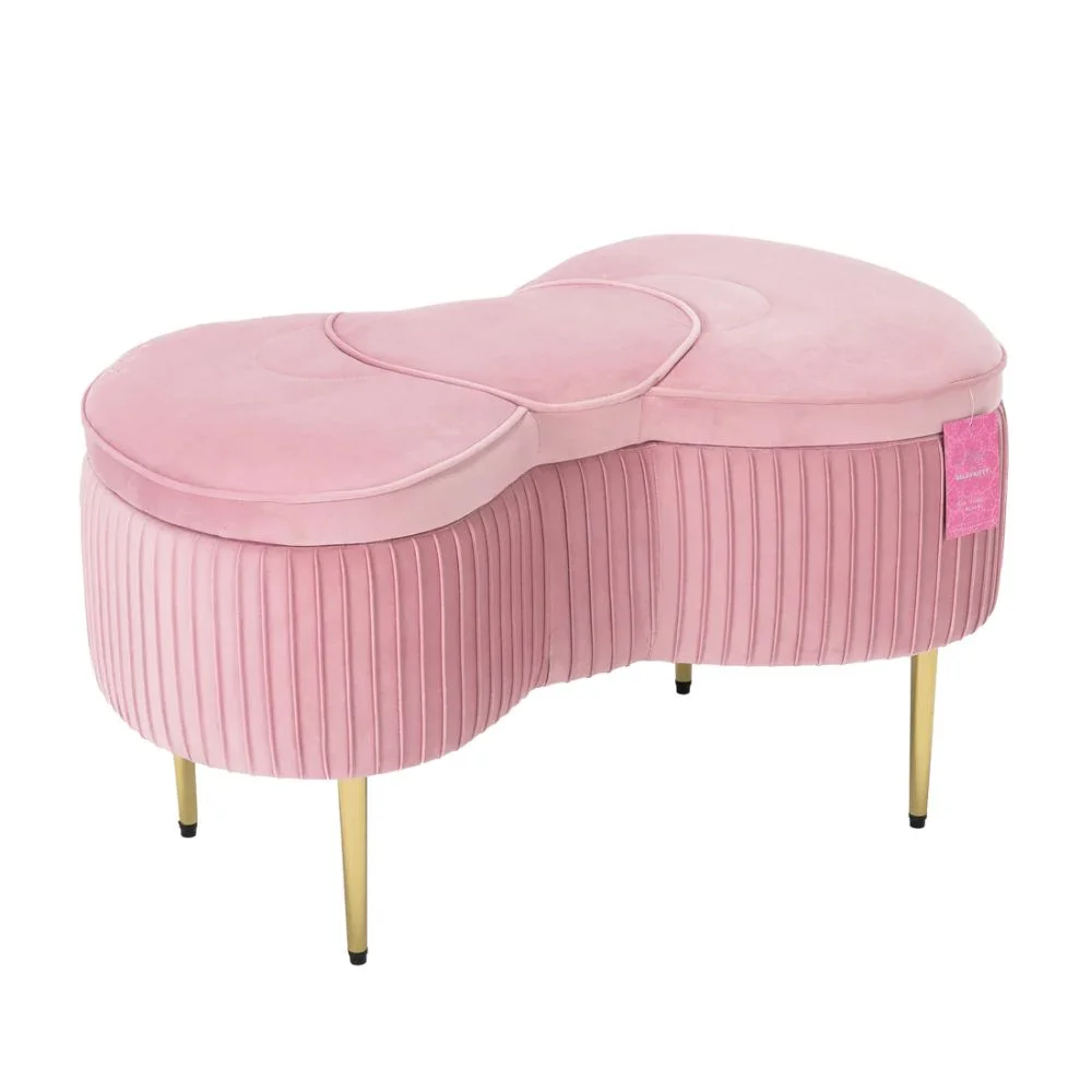 Impressions Vanity Hello Kitty Bow Velvet Ottoman Storage Bench with Gold Metal Legs (Pink)