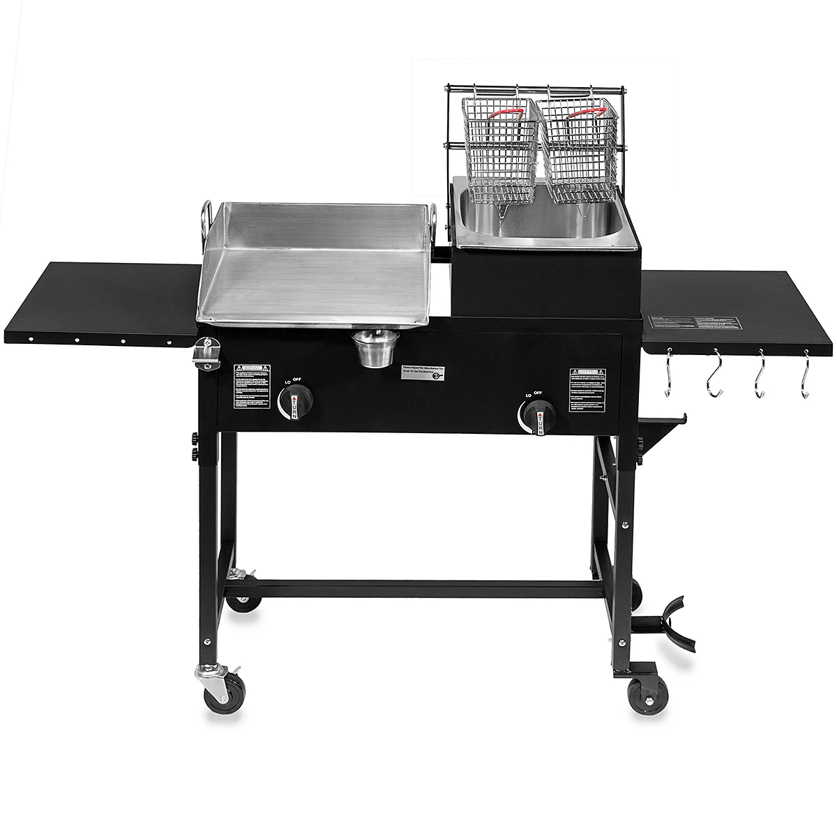 Barton 58,000 BTU Outdoor Gas Propane Double Burner Stove Cook Station Flat Top Griddle & Deep Fryer BBQ Grill Camp Side Table