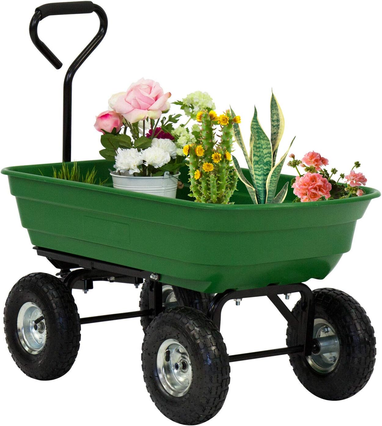 Kintness Garden Dump Cart Utility Yard Outdoor Wagon Carrier Trolley Tool with Steel Frame and Pneumatic Tires 600-Pound Capacity Green