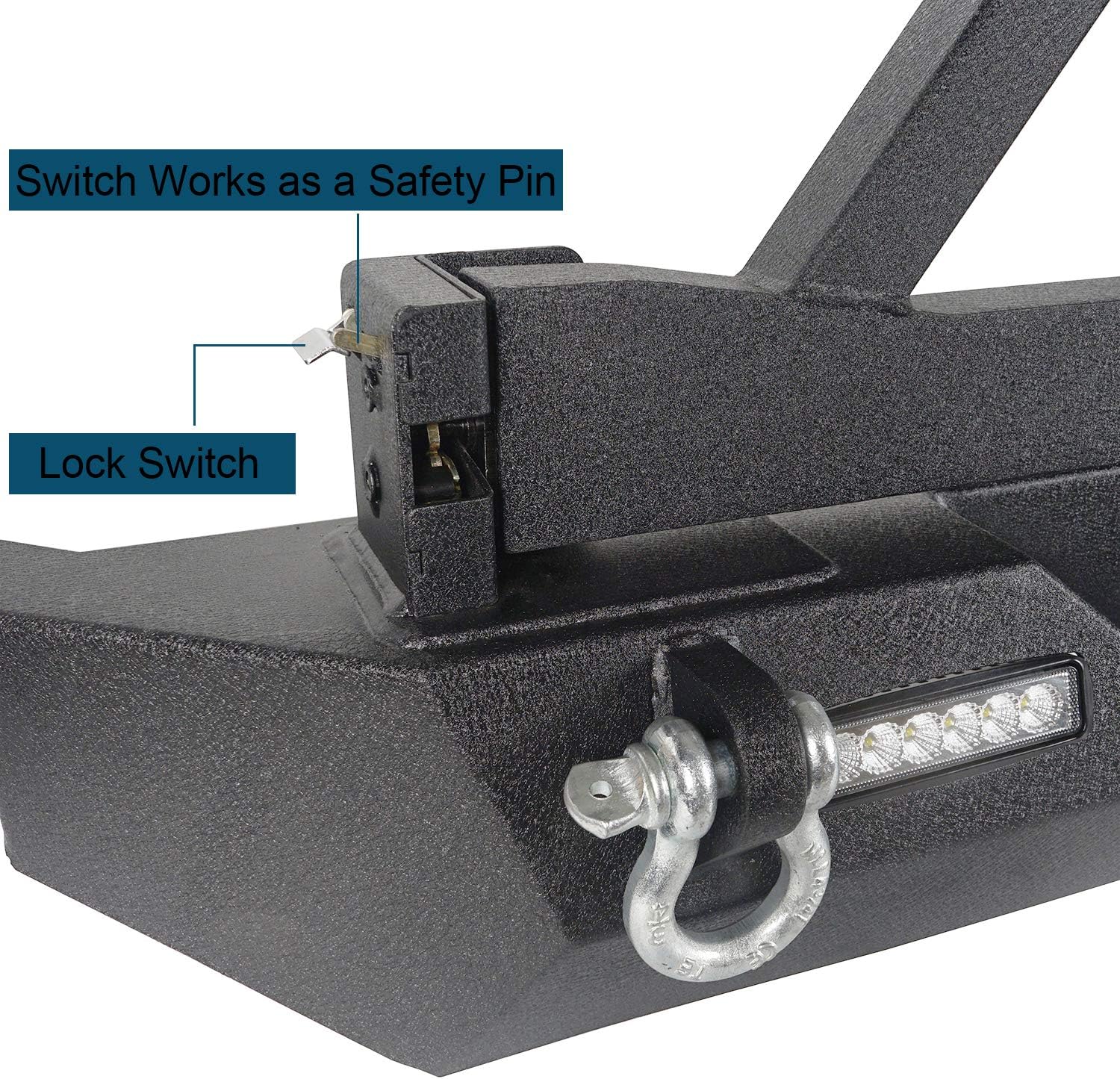 u-Box Wrangler Rear Bumper w/Tire Carrier for 1987-2006 Jeep TJ YJ Wrangler Different Trail Texture Steel Bumper w/ Receiver Hitch & LED Lights