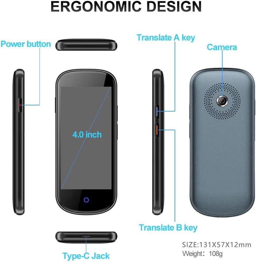 Language Translator Device, 127 Languages Portable Smart Voice Translator Supports WiFi/Offline/Images/Recording/Hotspot Handheld Translator Devices 4.0 '' IPS HD Large Touch Screen