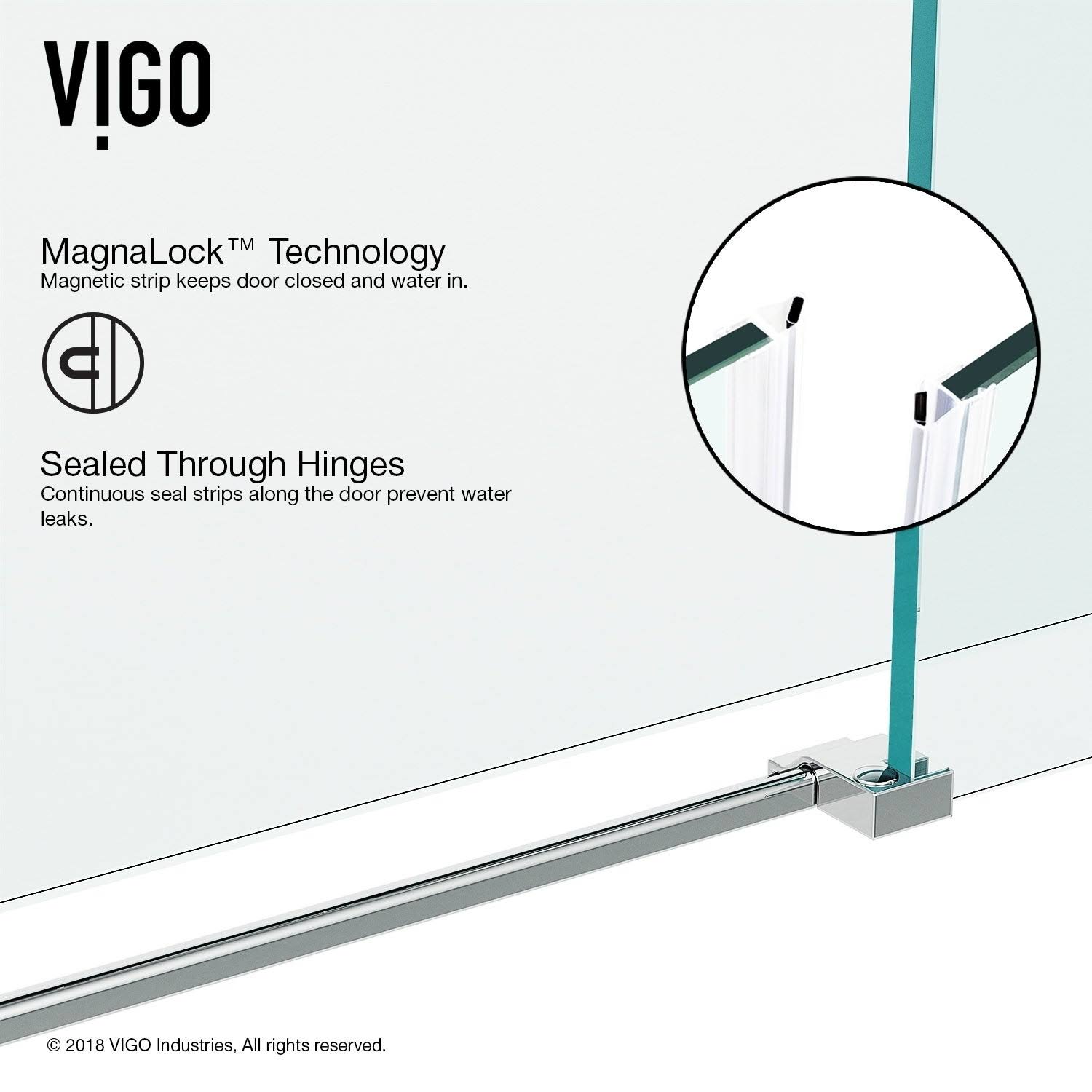 Vigo Seneca Adjustable Frameless Hinged Shower Door in Chrome, 74x22H