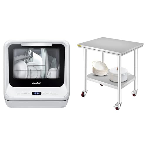 COMFEE' Portable Dishwasher Countertop No Hookup Needed, 6 Programs, 360° Dual Spray, 192℉ High-Temp& Air-Dry Function