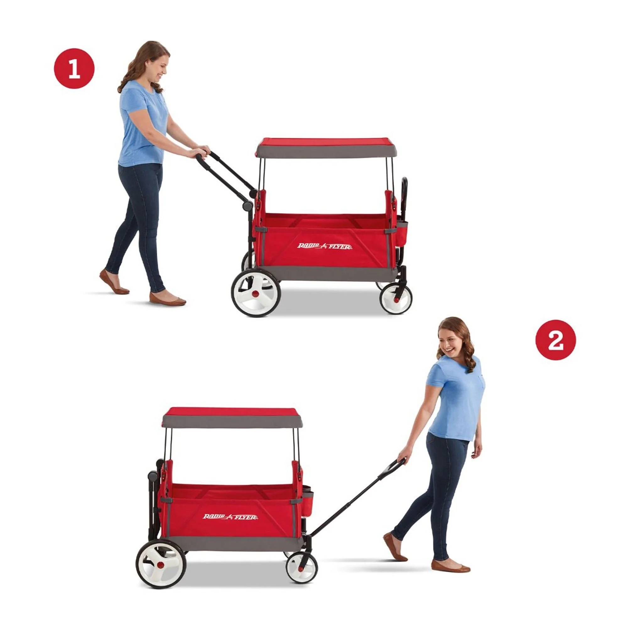 Radio Flyer Convertible Stroll N Wagon with Pull & Push Handle, Red/Black
