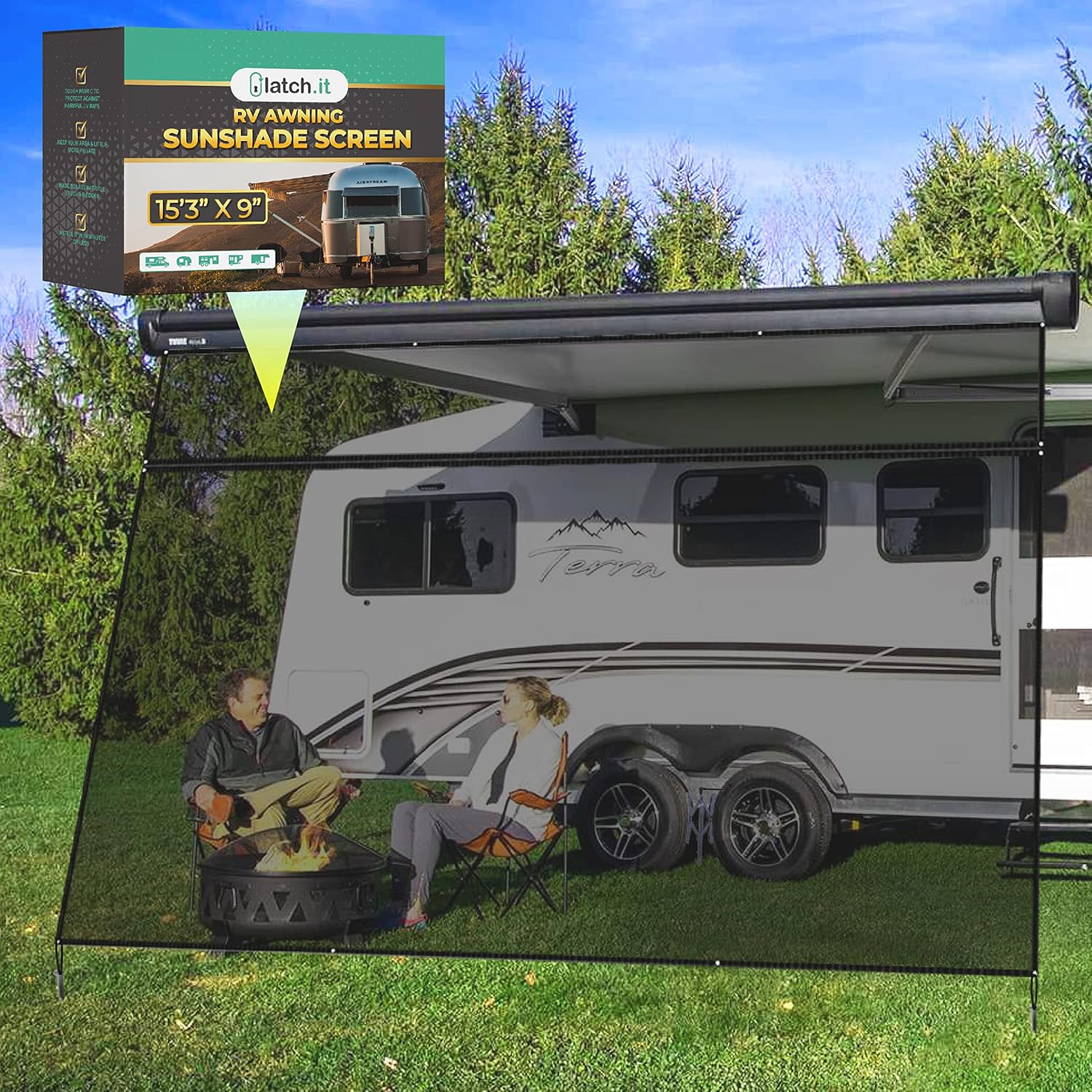 LATCH.IT RV Awning Shade Screen 7x9鈥?| Side RV Awning Screen | Mesh Awning Shade for Camper | UV-Resistant RV Awning Sunshade | Provides Wind Protection, Shade, and Privacy