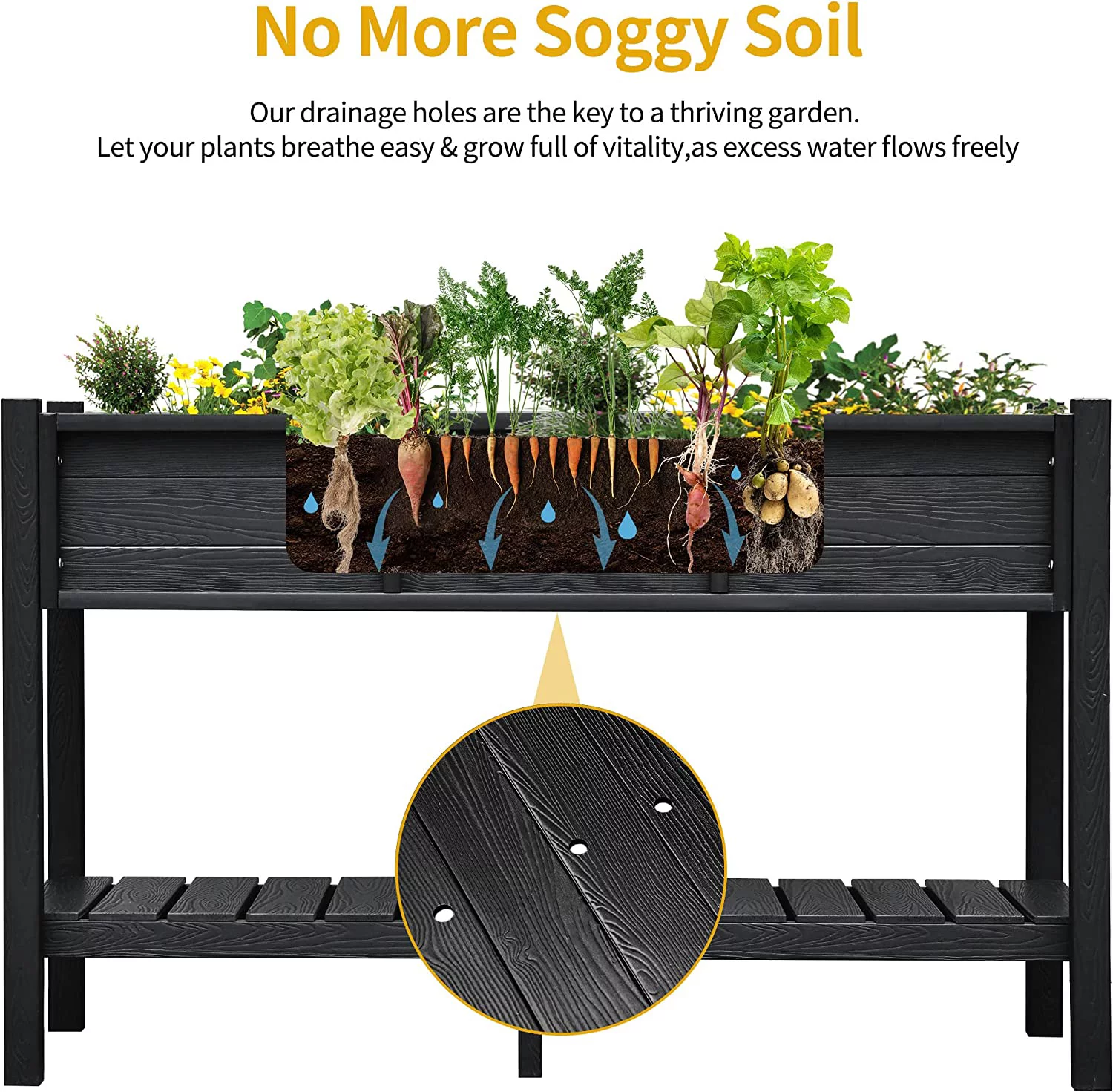 DWVO Outdoor Elevated Raised Garden Bed Planter Box with Legs & Shelf for Vegetables,Black