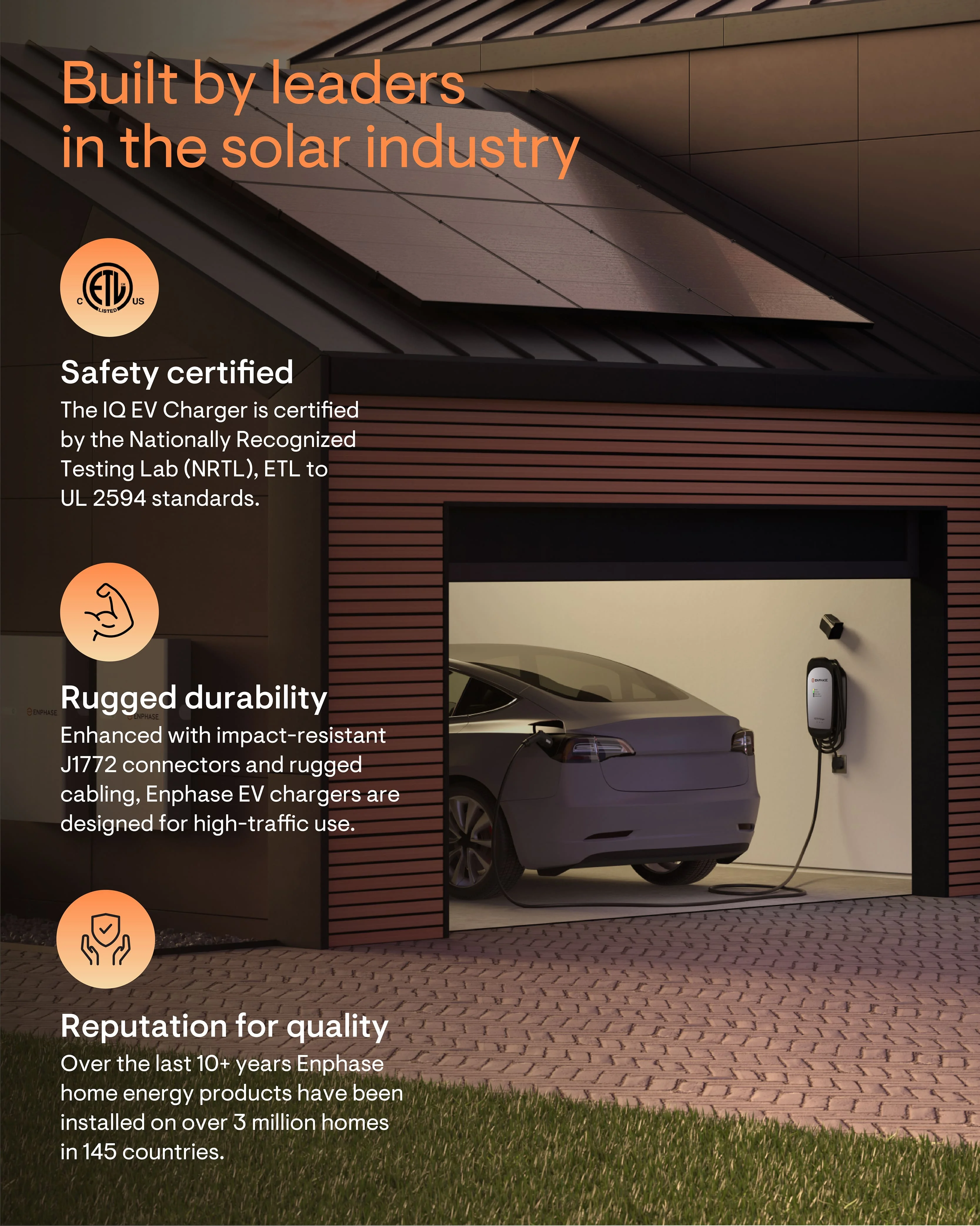 Enphase Smart Level 2 EV Charger with Wi-Fi, Safety Certified, 32 Amp, 240v, Hardwired, Indoor/Outdoor, Ruggedized 25ft Cable & J1772 Connector, IQ 40 Home Electric Car Charging Station