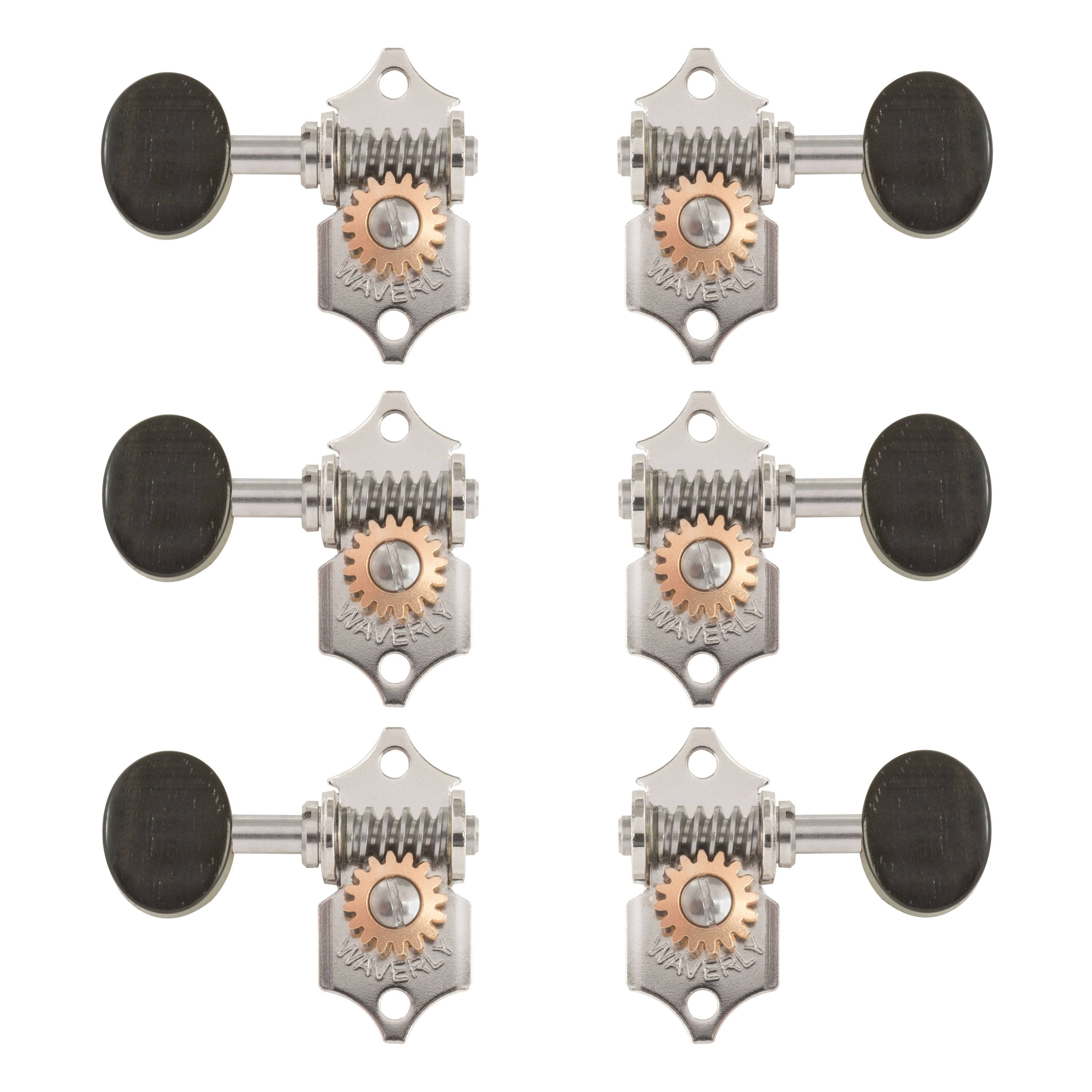 Waverly Guitar Tuners with Ebony Knobs for Slotted Pegheads, Nickel, 3L/3R