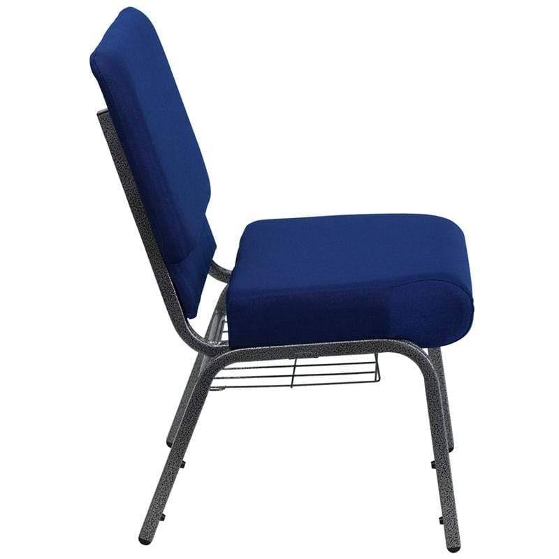 Flash Furniture Hercules Crimson Fabric Silver Vein Frame Church Chair with Cup Book Rack