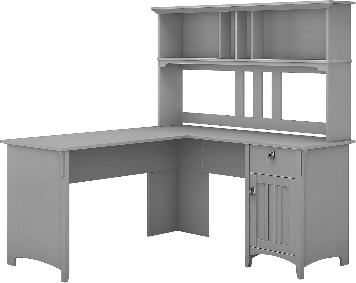Bush Furniture Salinas 60W L Shaped Desk with Hutch in Cape Cod Gray