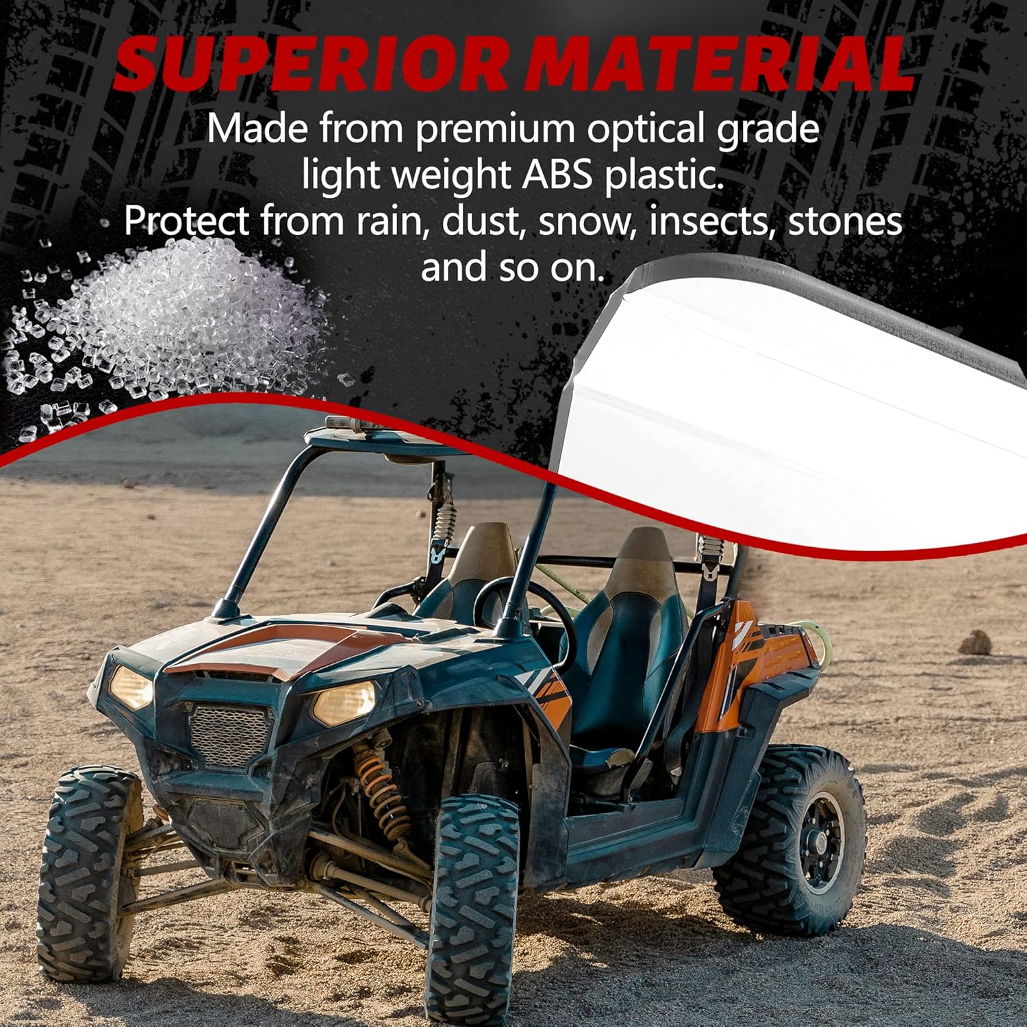 HECASA Front 0.177 Thick Folding Windshield Compatible with 2006-2009 Yamaha Rhino 450 / 2004-2007 Yamaha Rhino 660 / 2008-2013 Yamaha Rhino 700 Flip Clear Windscreen