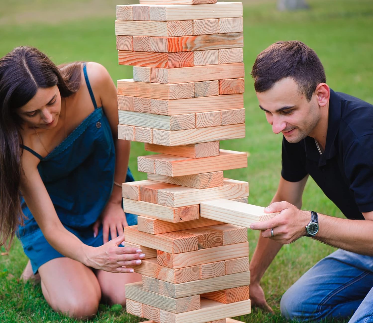 CELETOY Giant Stacking Game, Quick Set-up & Quick Storage Block Wooden Tower Game Set with Carrying Bag and Tumble Tower Box for Kids, Adults and Family, Lawn Games Backyard Outdoor