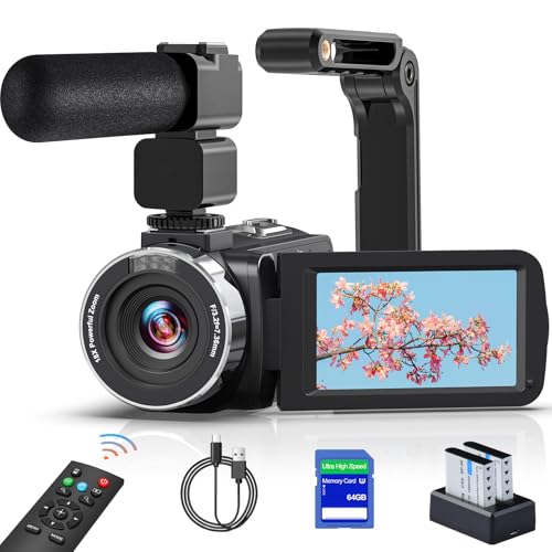 8K Video Camera 64MP Camcorder YouTube Vlogging Cameras 18X Digital Zoom Webcam IR Night Vision WiFi 3.0”Touch Screen Camcorders with Stabilizer, Mic, 64G SD Card, Remote Control and 2 Batteries