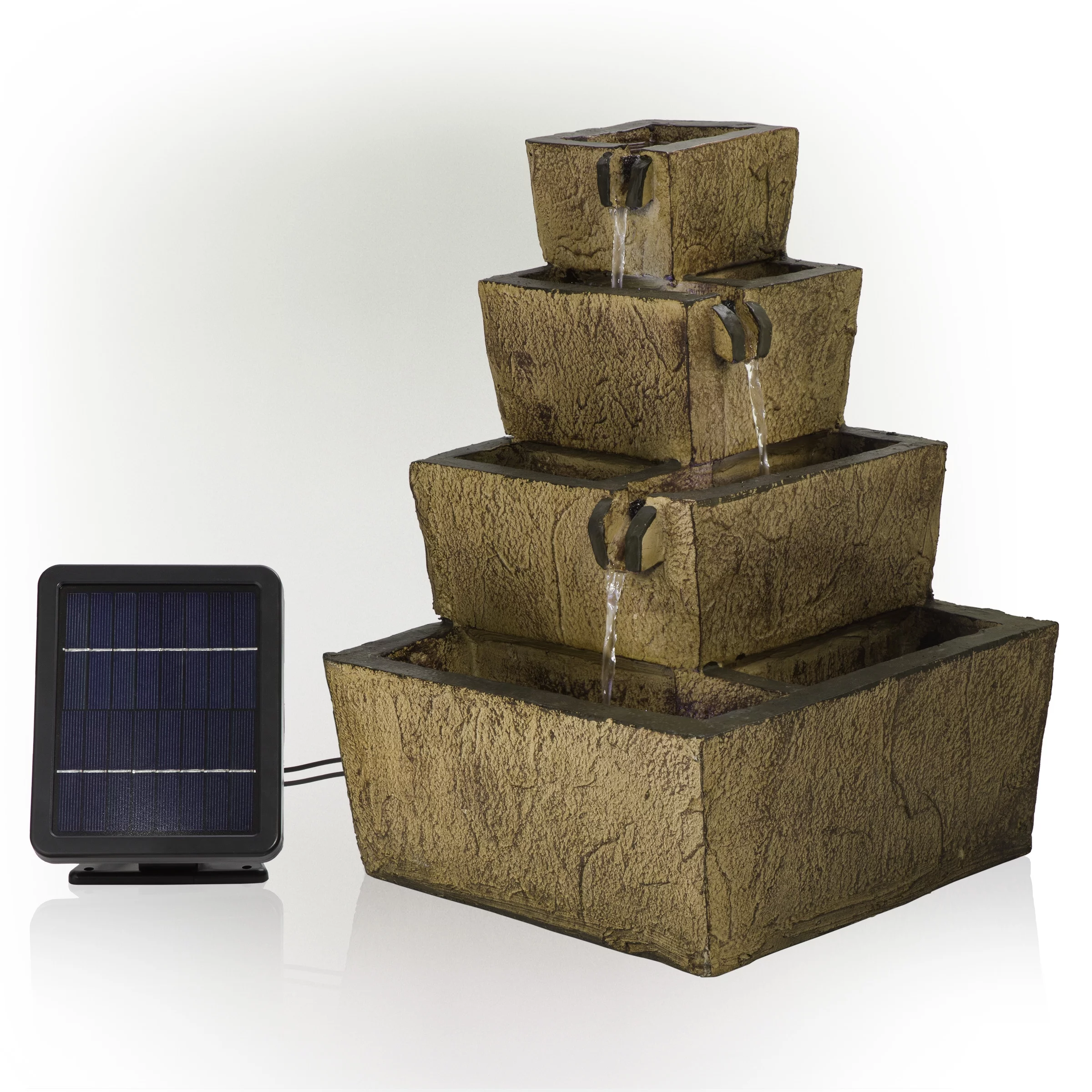 Alpine Corporation 17" Tall Solar Rustic Tiered Fountain Yard Decoration with LED Lights