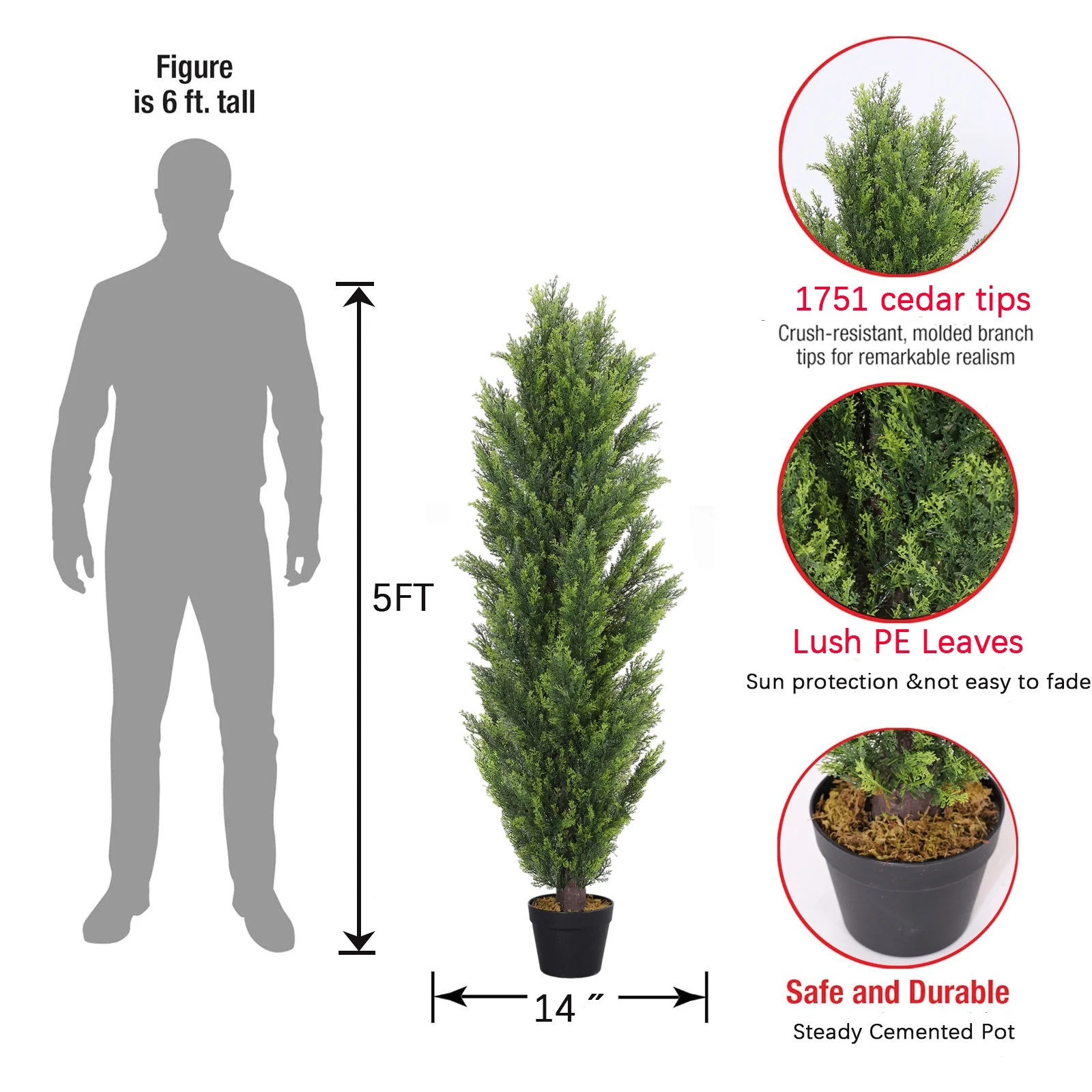 Poetree 2 Pack Artificial Tree 5 FT Artificial Cedar Topiary Trees for Outdoors Potted Fake Pine Trees Faux Evergreen Plants for Home Porch Decor