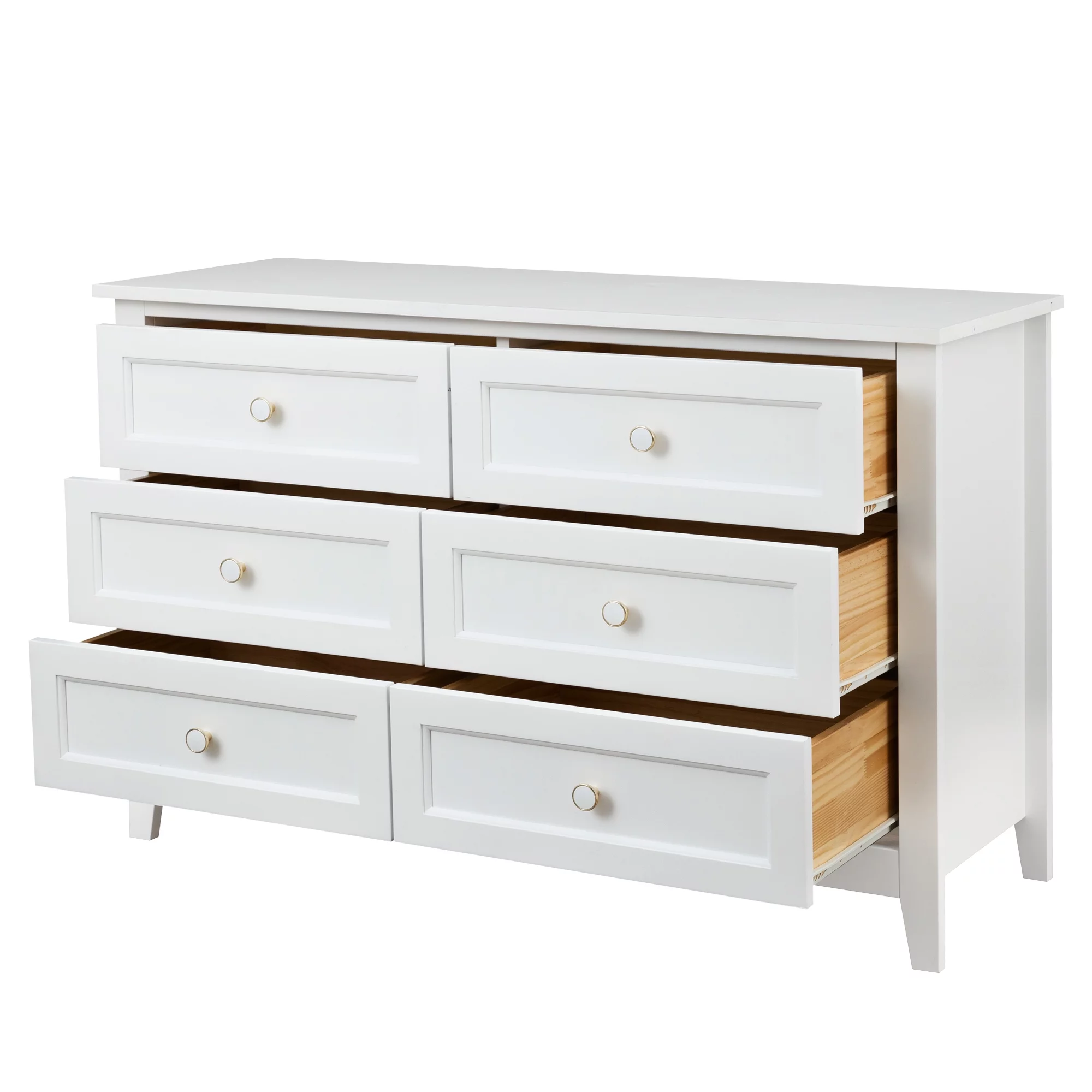 Birch Solid Wood Dresser Double Chest of 6 Drawers Bedroom Storage White
