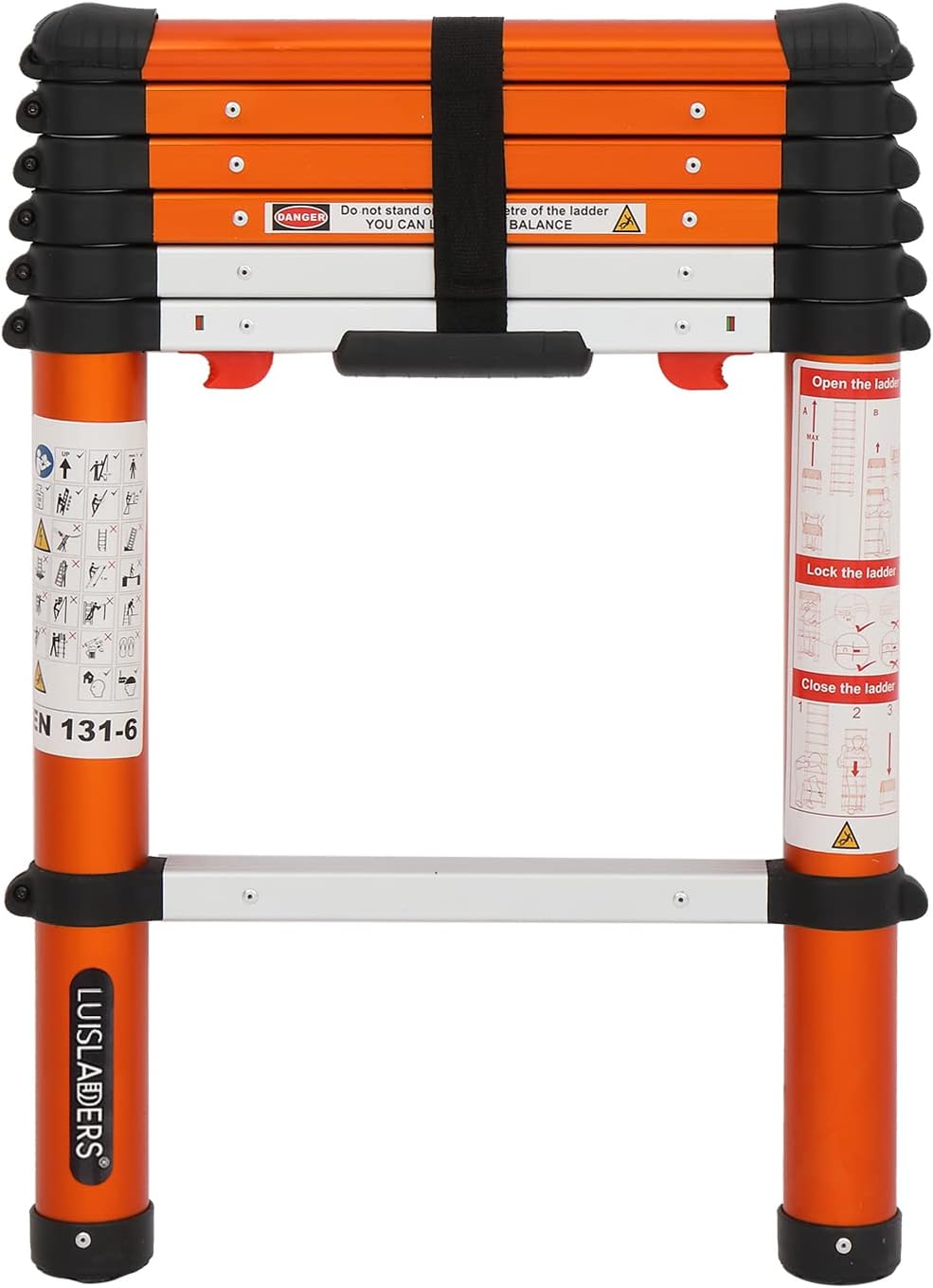 LUISLADDERS Telescoping Ladder Multi-Use Telescopic Extension Ladder One-Button Retraction Anti-Pinch and Anti-Slip 330 Lb Capacity (6.5 Feet)