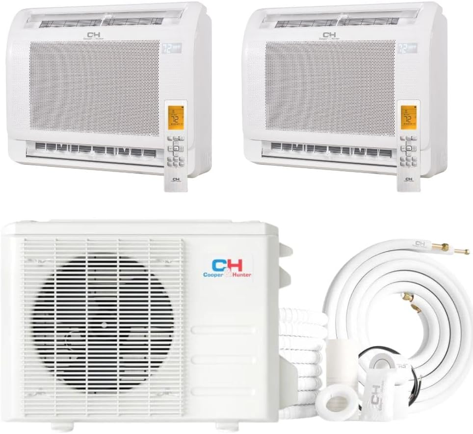 18,000 BTU Dual Zone 12k+12k Mini Floor Consoles with Installation Kits, 22.9 SEER2 1.5 TON 2 Zone Ductless Multi Mini Split AC System