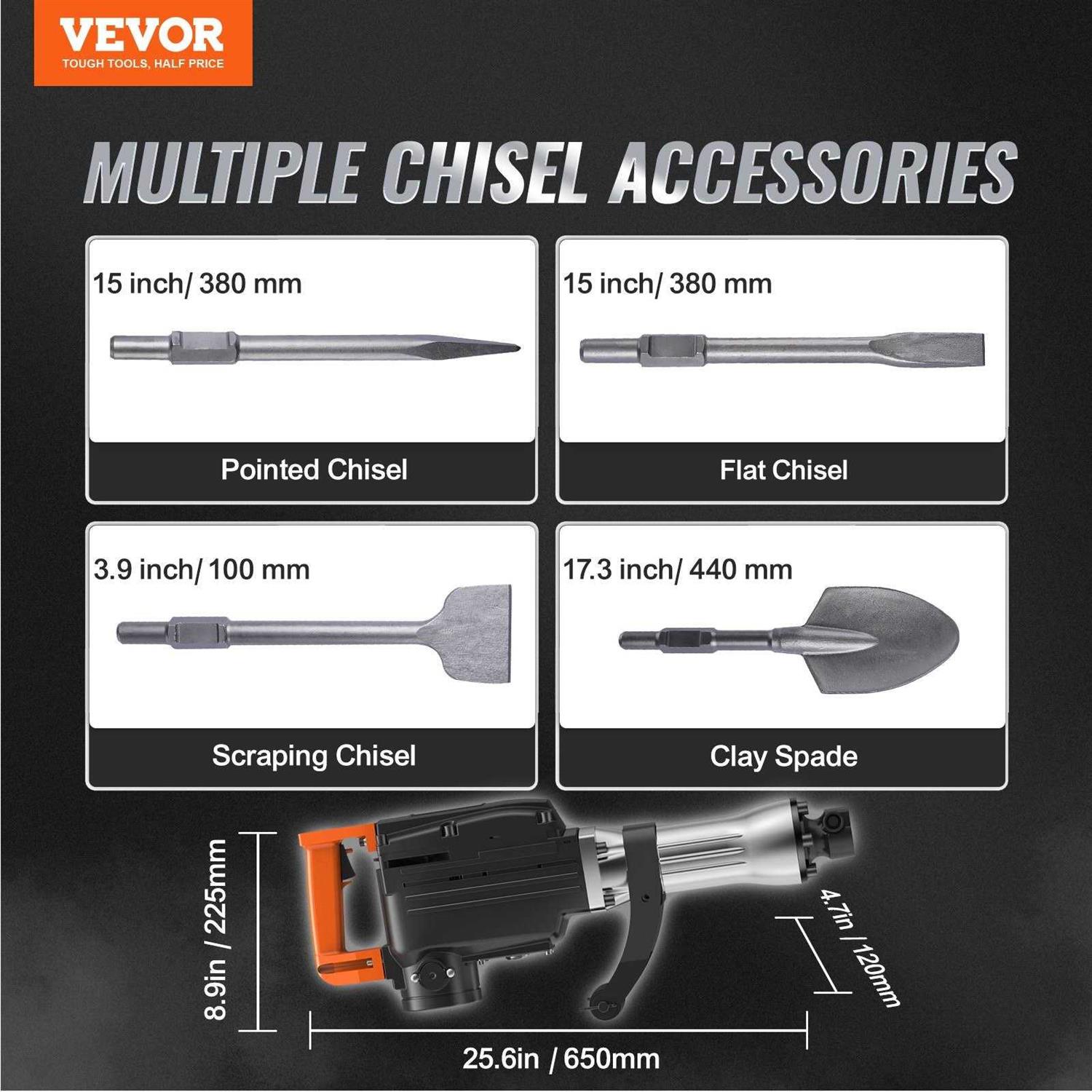 VEVOR Demolition Jack Hammer 2200W Electric Heavy Duty 1350 BPM Concrete Breaker - Shop Hardware Tools Online Store